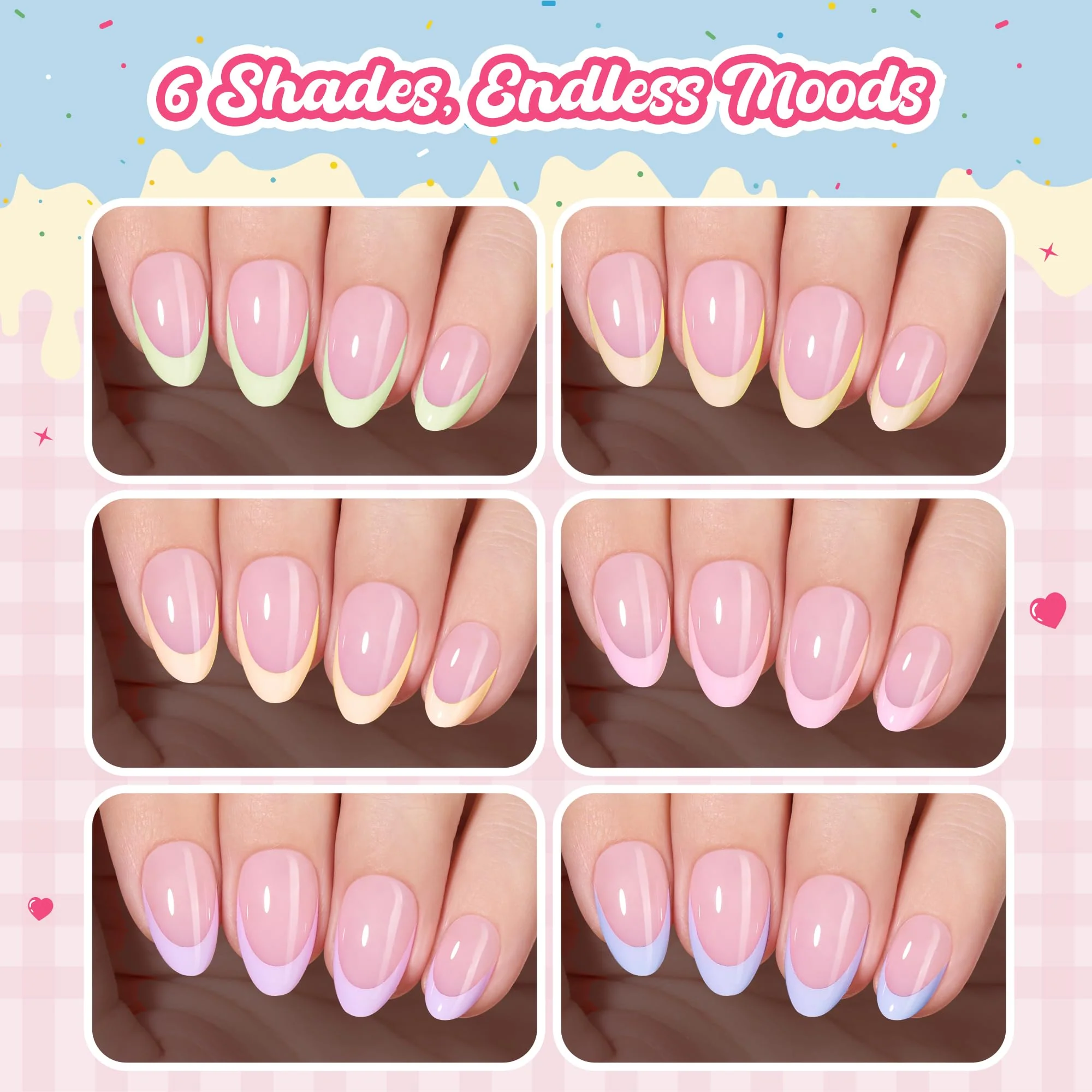 Beetles French Tips Press On Nails, Pastel Nails Short Almond 6 Colors 192 Pcs Fake Nail Tips - Image 6
