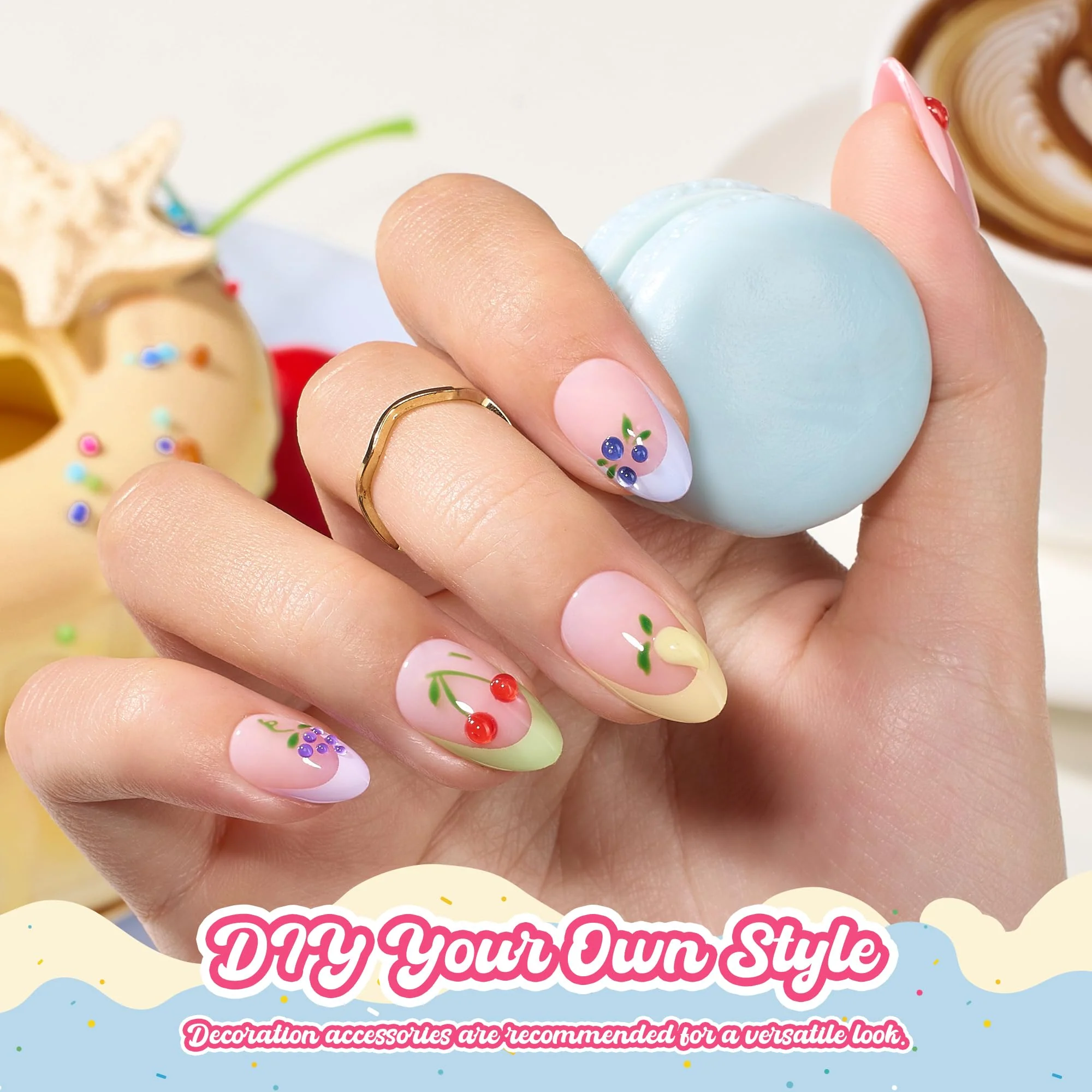 Beetles French Tips Press On Nails, Pastel Nails Short Almond 6 Colors 192 Pcs Fake Nail Tips - Image 9