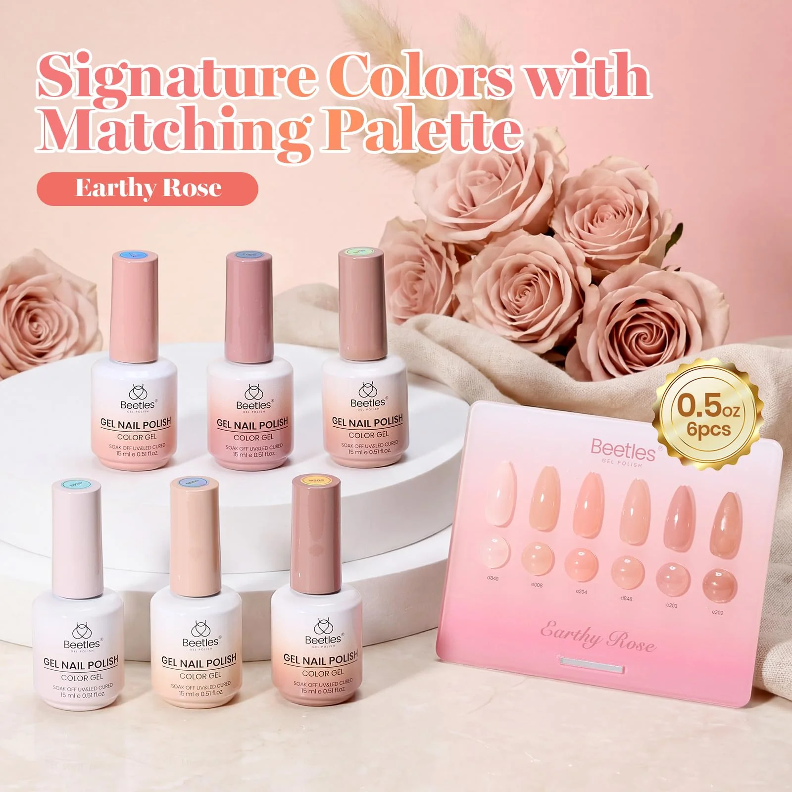 Beetles Gel Nail Polish Earthy Rose  6 Colors 15ML Nude Pink Brown Neutral Jelly Summer Nails Gel Polish Kit - Image 2
