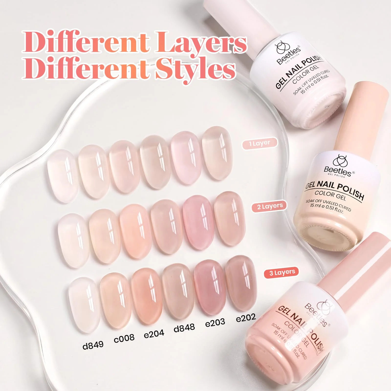 Beetles Gel Nail Polish Earthy Rose  6 Colors 15ML Nude Pink Brown Neutral Jelly Summer Nails Gel Polish Kit - Image 3