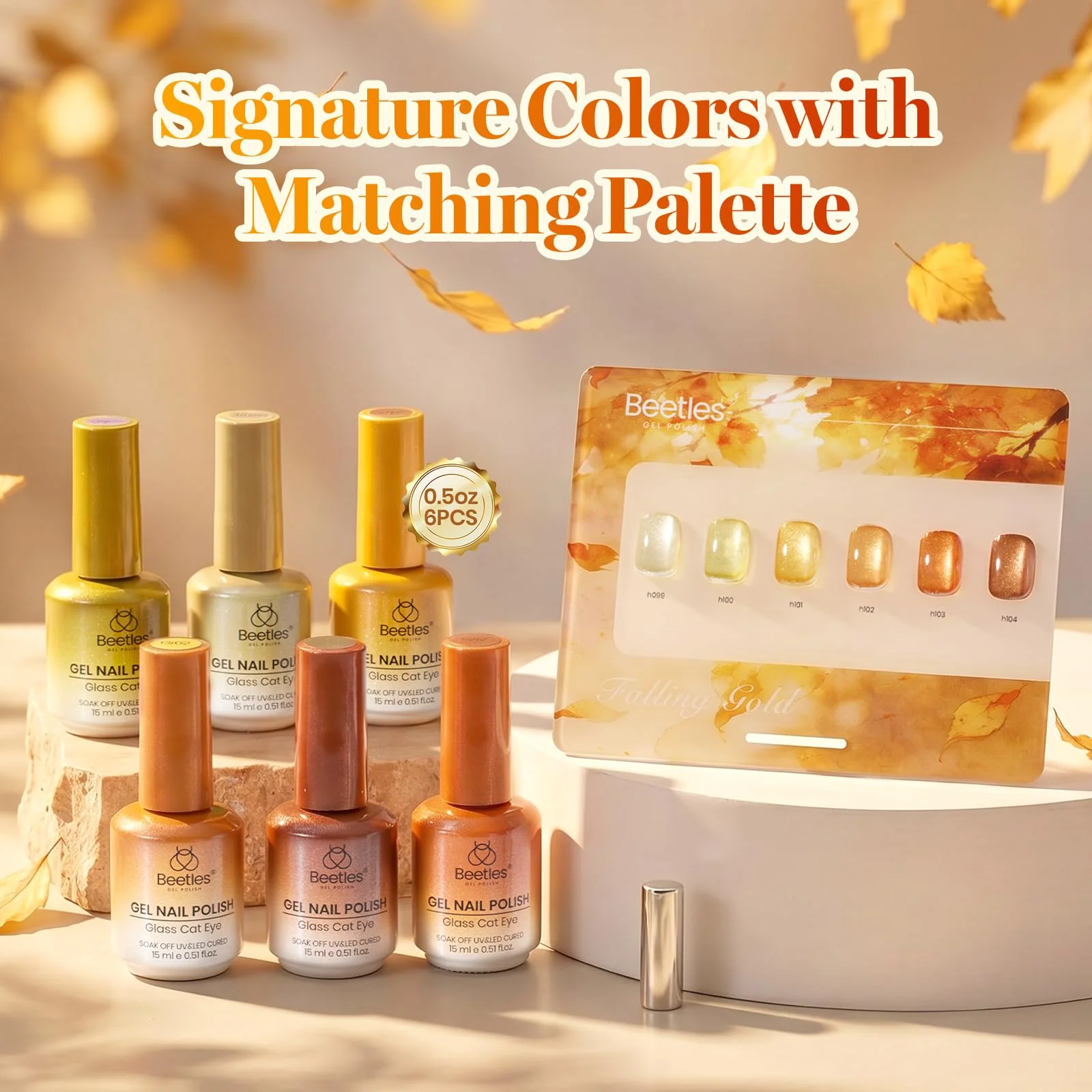 Beetles Gel Nail Polish Falling Gold 6 Colors 15ML Gold Brown Orange Cat Eye Glitter Gel Polish Kit - Image 2