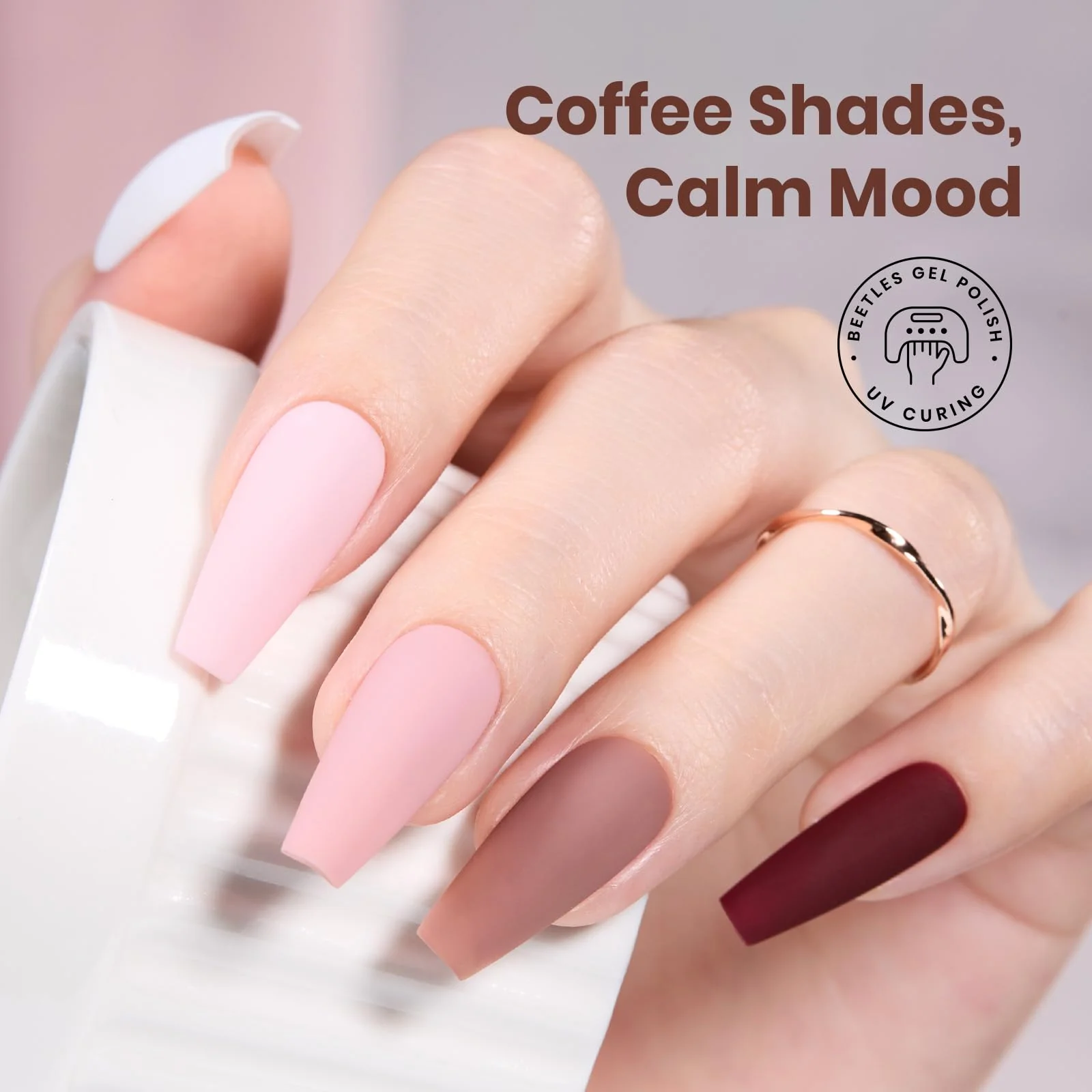 Beetles Gel Nail Polish Set Coffee Time - 6 Colors Neutral White Pink Nude Brown Gel Polish - Image 5