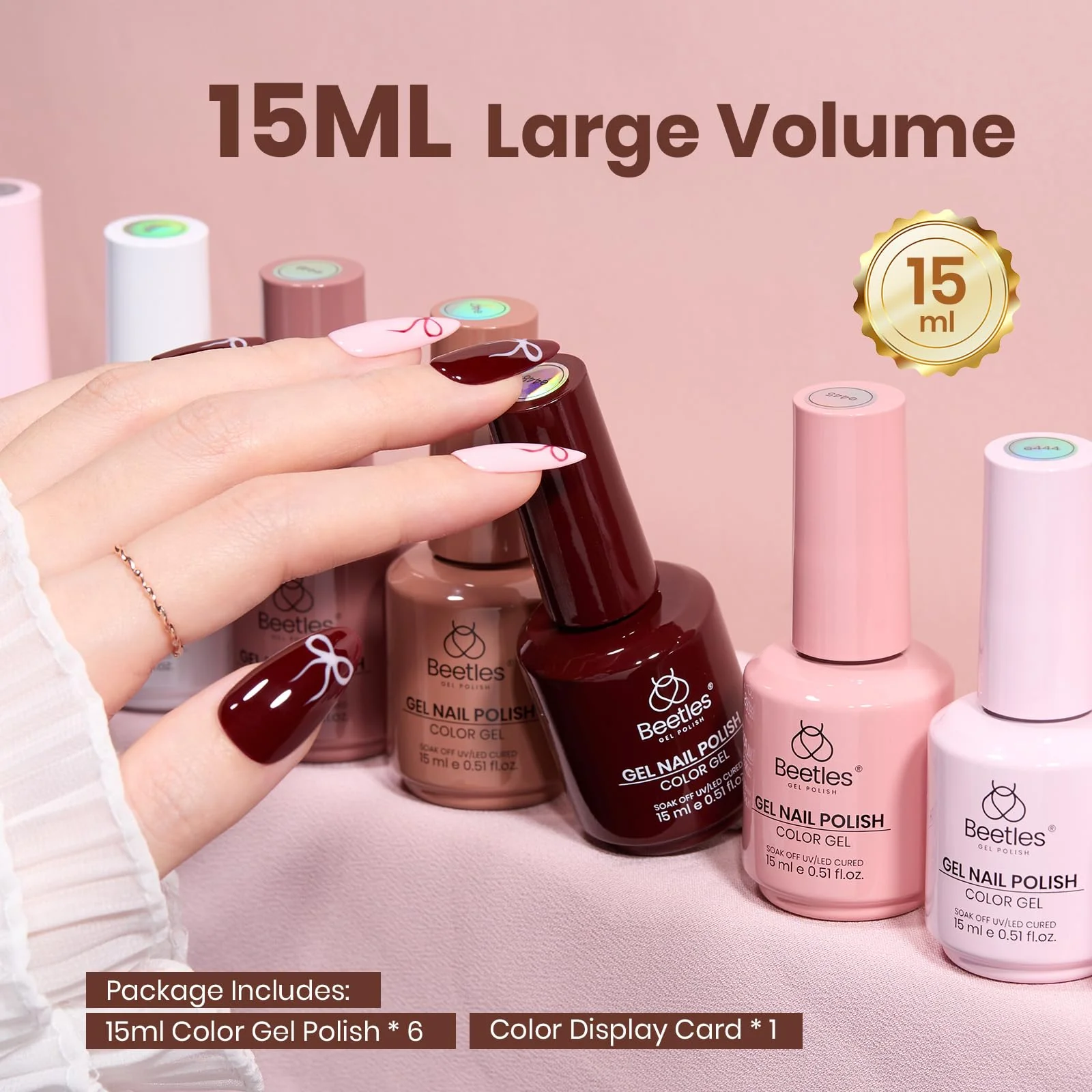 Beetles Gel Nail Polish Set Coffee Time - 6 Colors Neutral White Pink Nude Brown Gel Polish - Image 7