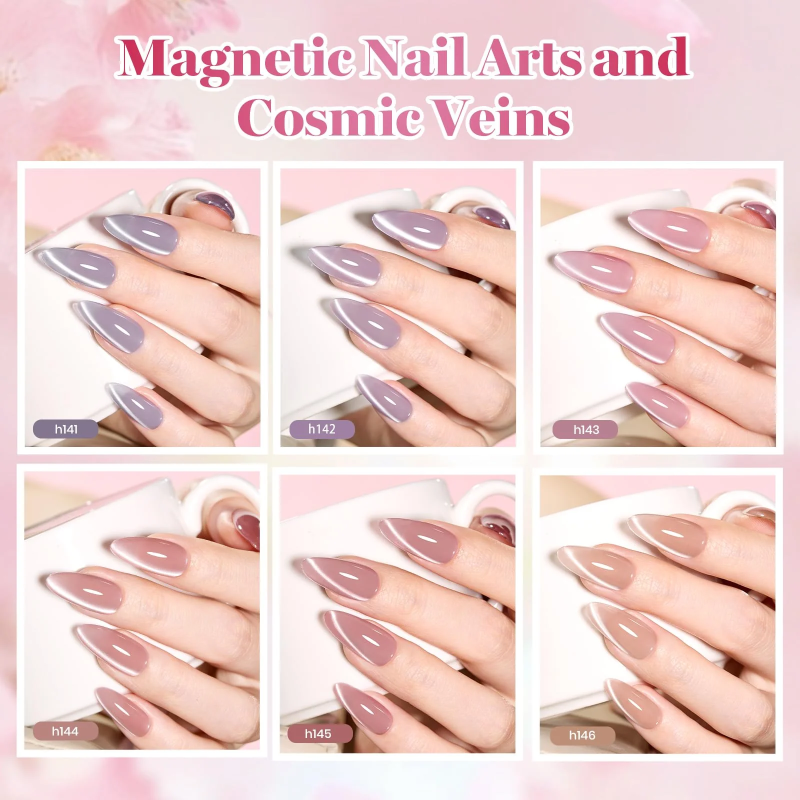 Beetles Gel Nail Polish Silken Moonlight Summer Nails 6 Colors 15ML Gold Purple Pink Nude Cat Eye Glitter Gel Polish Kit - Image 7