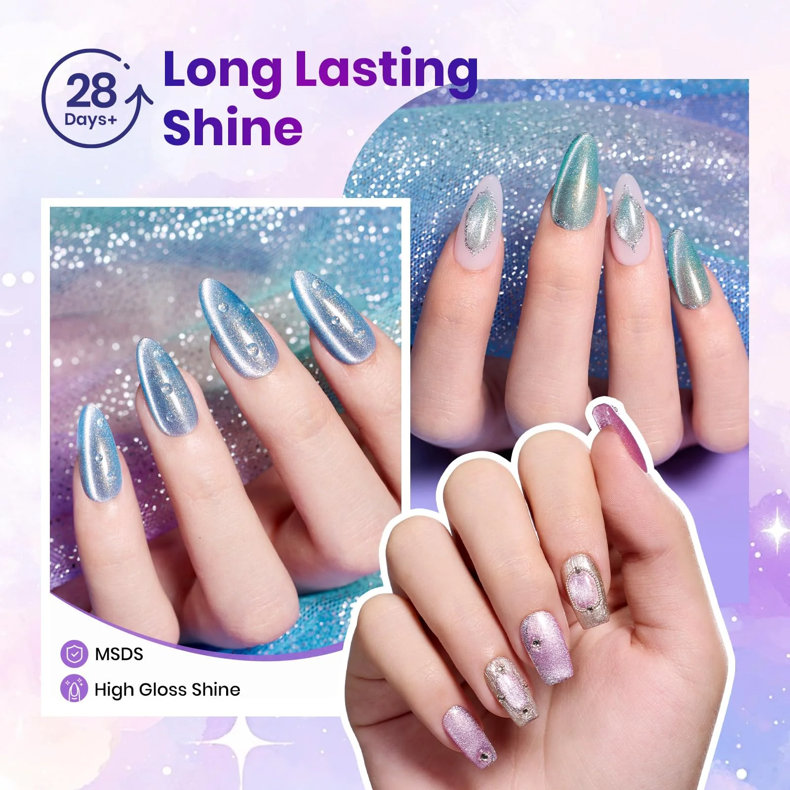 Beetles Gel Nail Polish Summer Nails Stardust Whisper 6 Colors 15ML Pink Blue Purple Cat Eye Glitter Velvet Gel Magnet - Image 5