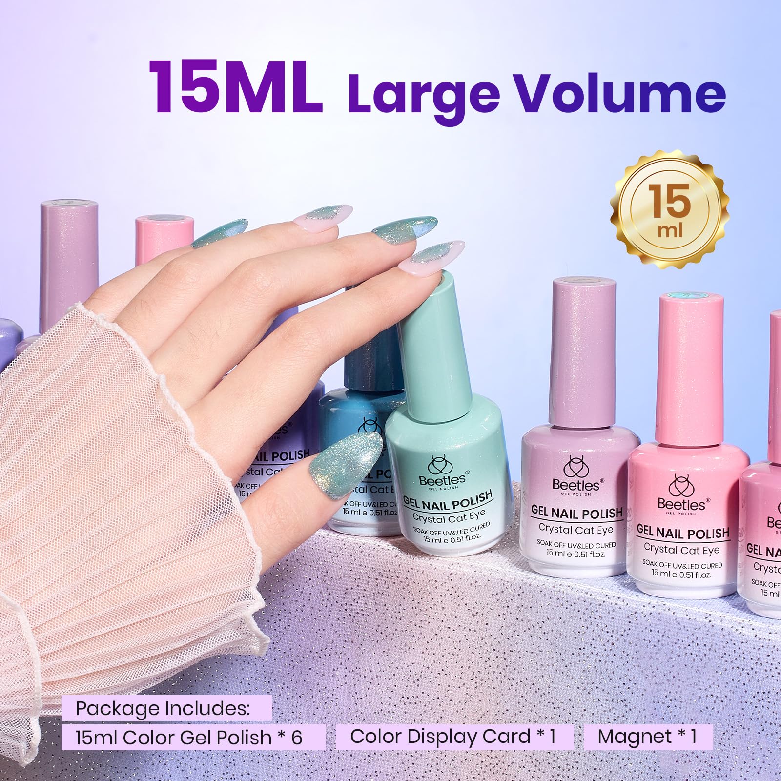 Beetles Gel Nail Polish Summer Nails Stardust Whisper 6 Colors 15ML Pink Blue Purple Cat Eye Glitter Velvet Gel Magnet - Image 6