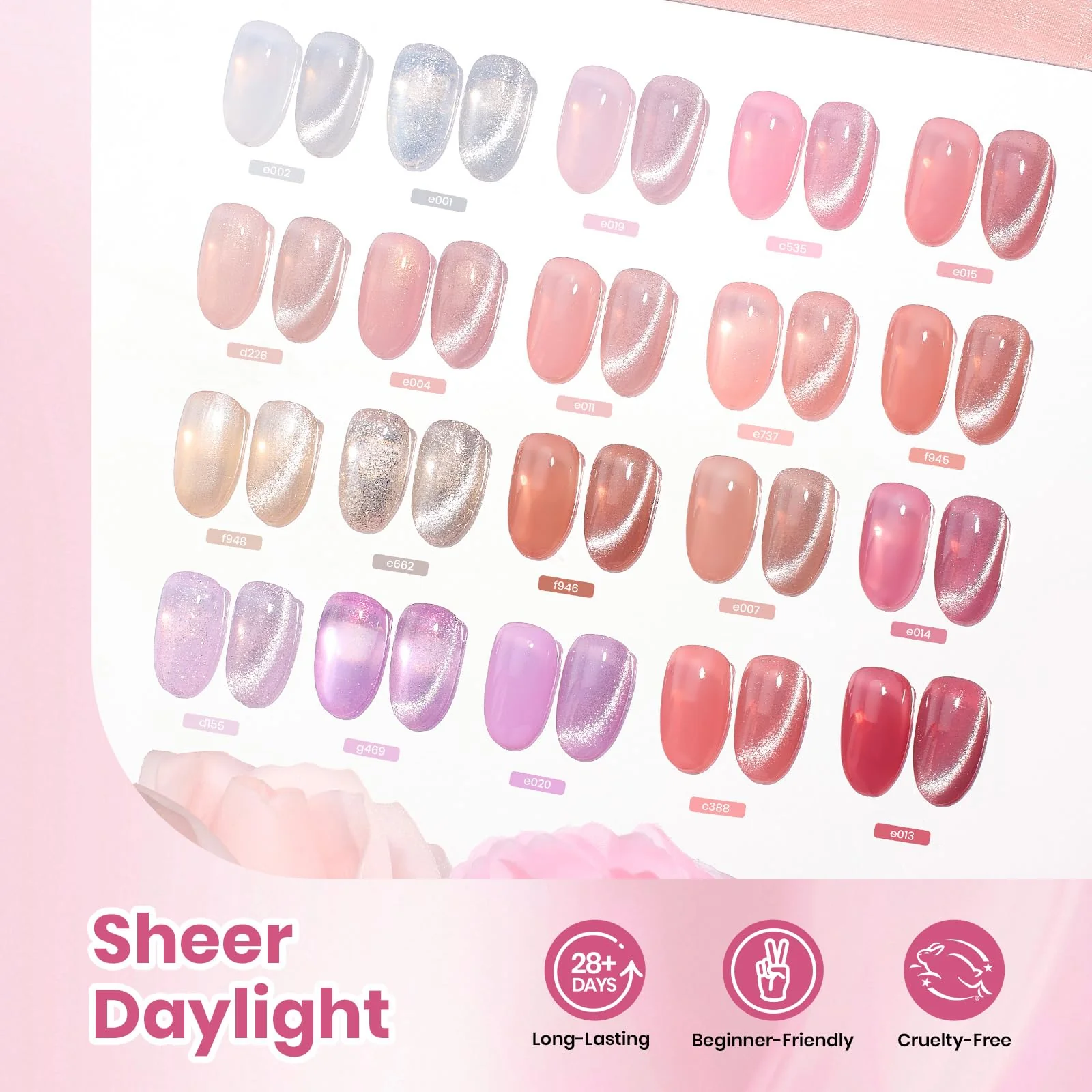 Beetles Gel Nail Starter Kit Sheer Daylight Cat Eye Summer Nails 80Pcs 20 Colors Jelly Gel Nude Red Purple Glitter All-in-One Mani Kit - Image 3