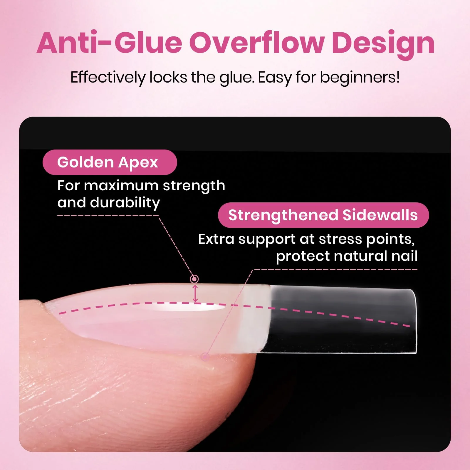 Beetles Gel Nail Tips Flat-X- Square Medium 320pcs 16 Sizes(00-14) Pre-Etched Half Matte Full Cover Soft Gel Tips - Image 6