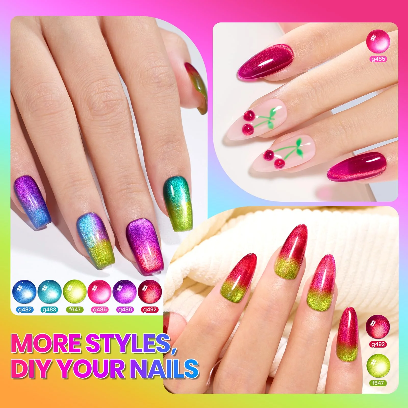 Beetles Gel Polish Fairy Prism Cat Eye Gel Nail Polish Set - 6 Colors Glitter Pink Purple Christmas Gel Nail Kit - Image 5