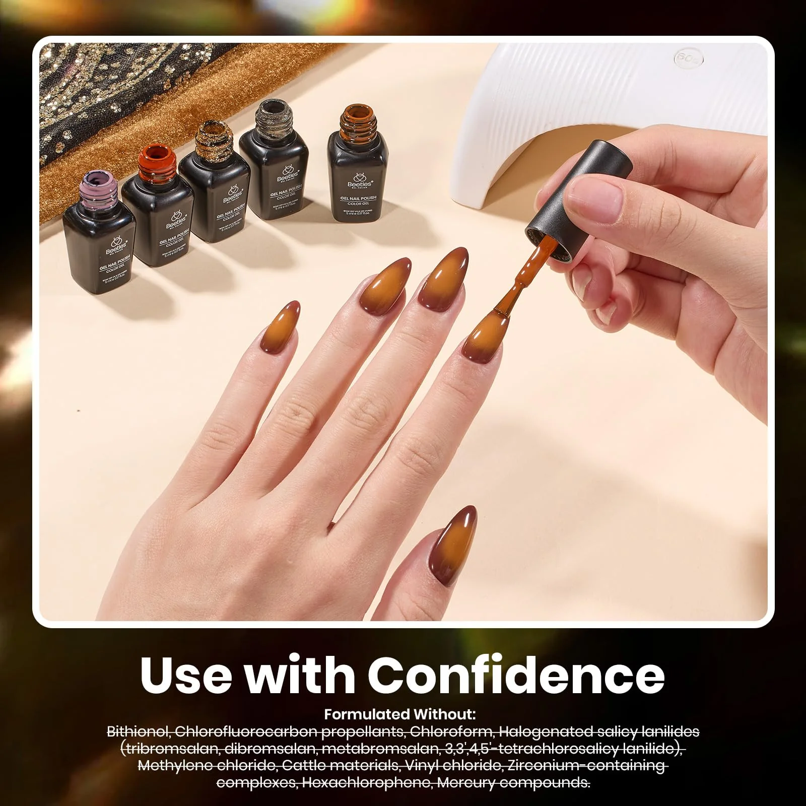 Beetles Gel Polish Gilded Veil collection Nails - 33Pcs 25 Colors Black White Burgundy Blue Nude Grey Green Glitters Set - Image 6