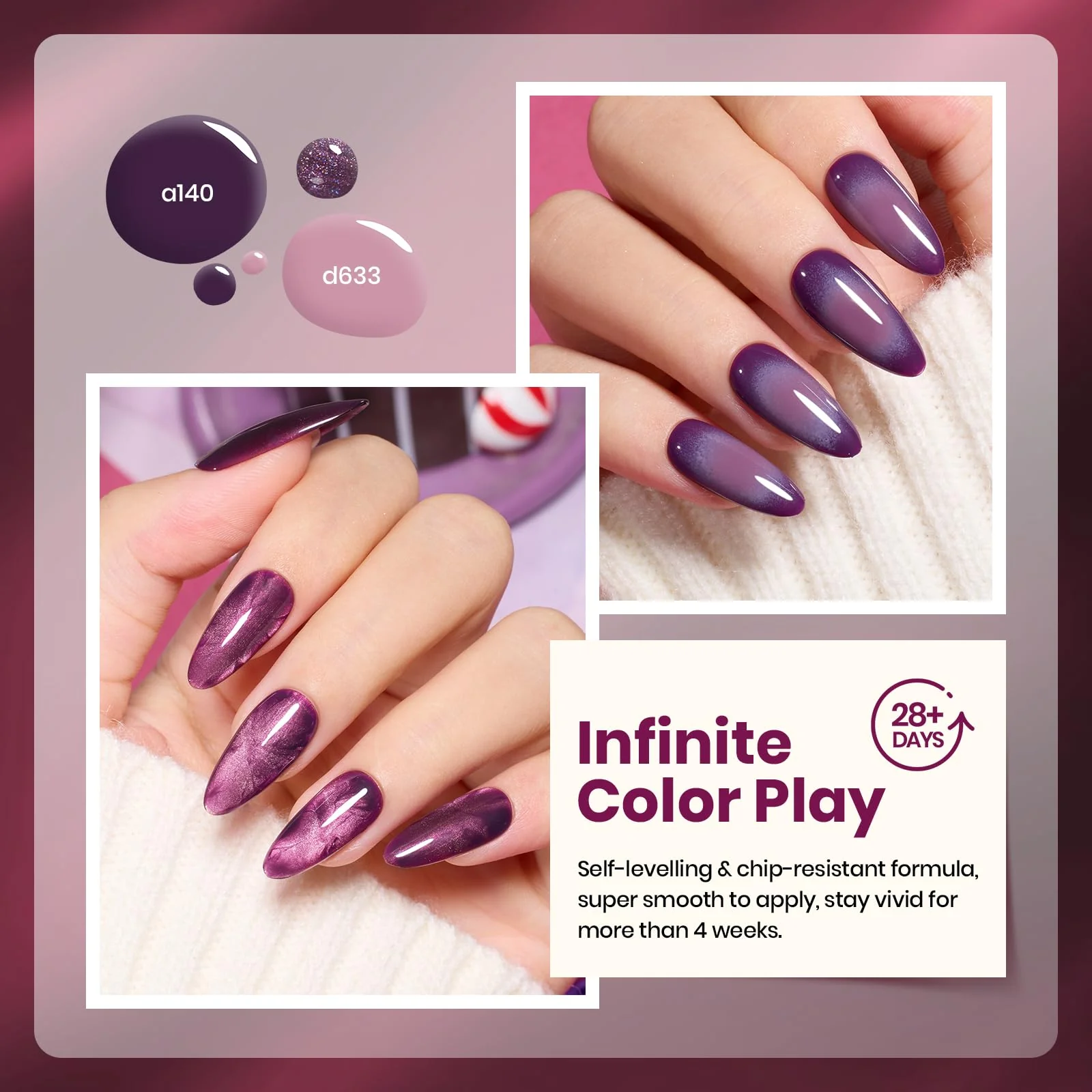 Beetles Purple Gel Nail Polish Set 6 Colors Muse of Midnight Deep Dark Light Purple Glitter Cat Eye - Image 3