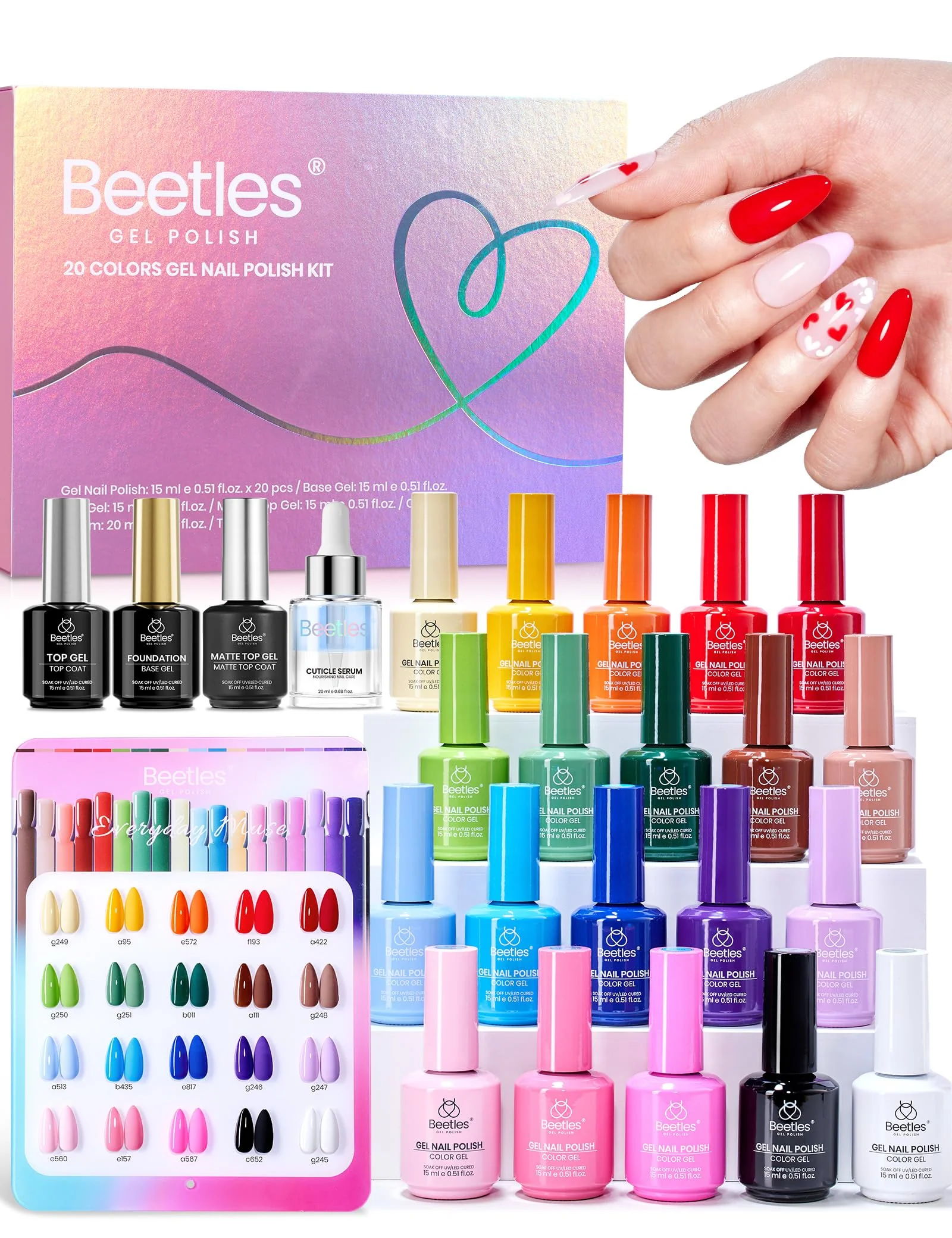 Beetles Gel Polish Set - Everyday Muse Collection, 20 Colors 15ML Pink Yellow Blue Colors Gel Summer Nails Set