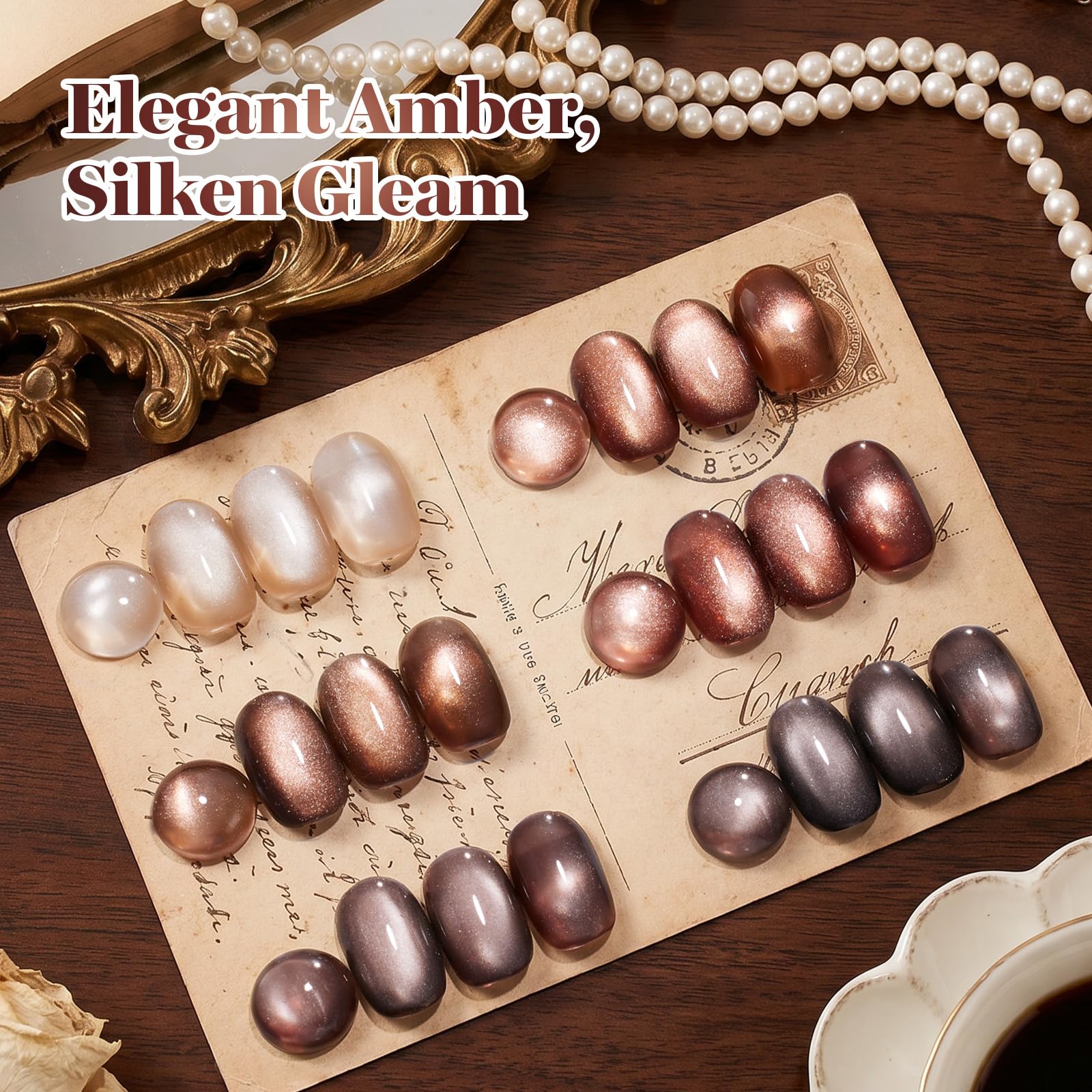 Beetles Gilded Amber Brown Cat Eye 6 Colors 15ML Gel Nail Polish Set Fall Winter Nails - Image 4