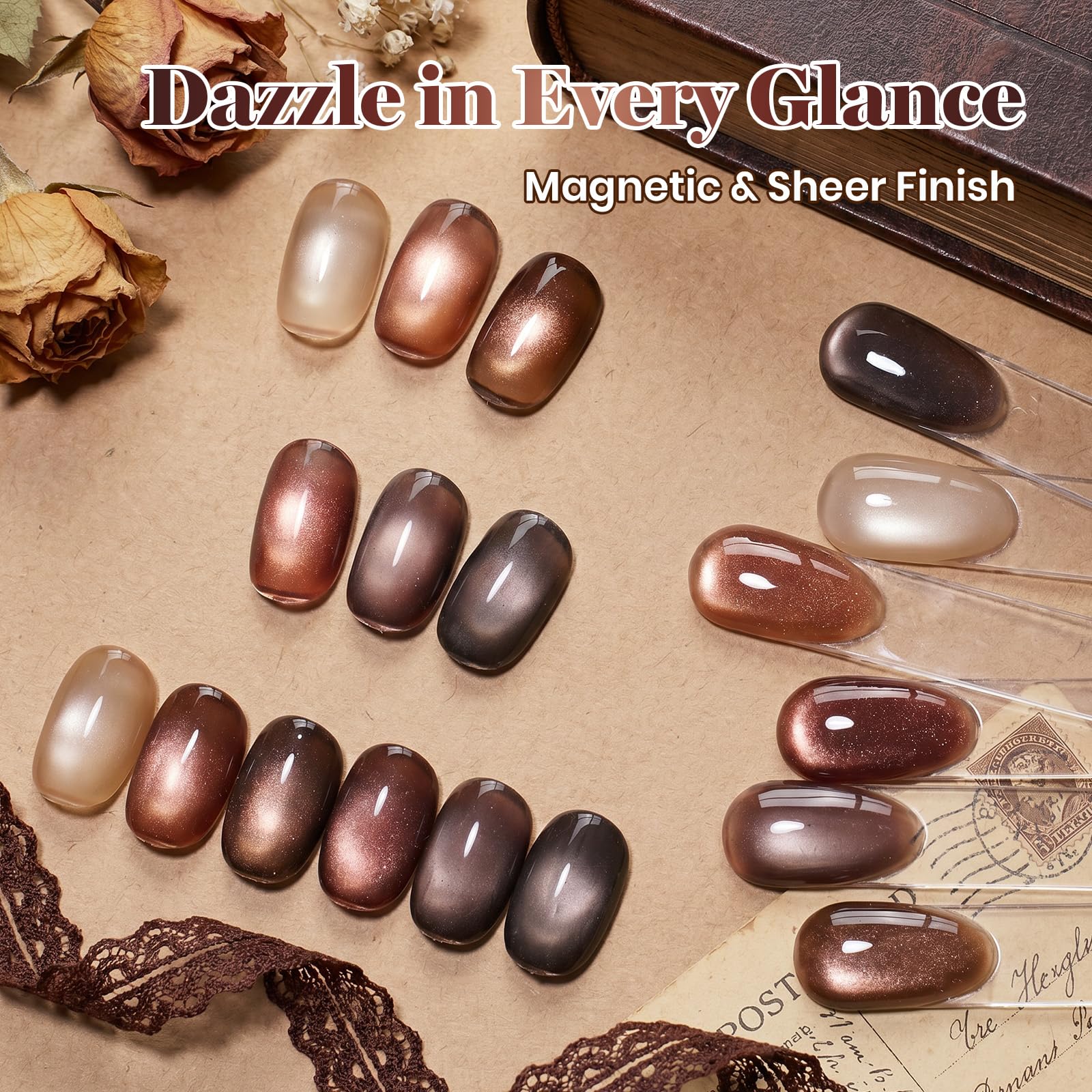 Beetles Gilded Amber Brown Cat Eye 6 Colors 15ML Gel Nail Polish Set Fall Winter Nails - Image 6