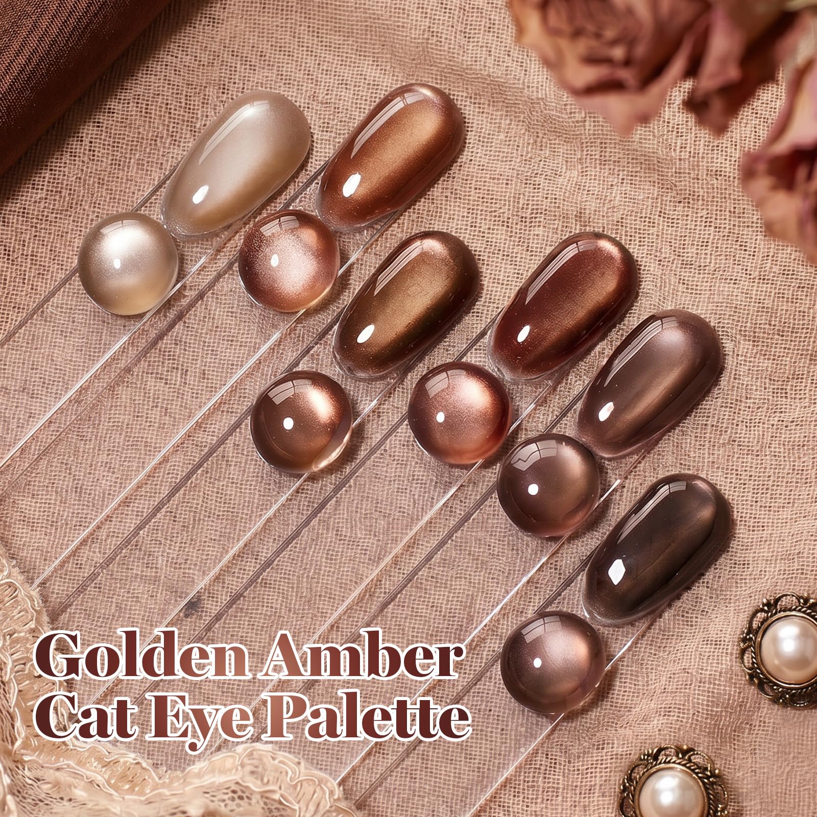Beetles Gilded Amber Brown Cat Eye 6 Colors 15ML Gel Nail Polish Set Fall Winter Nails - Image 7