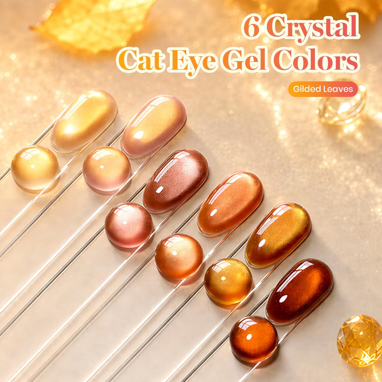 Beetles Gilded Leaves Amber Brown Gold Cat Eye 6 Colors Gel Nail Polish Set Fall Nails - Image 3