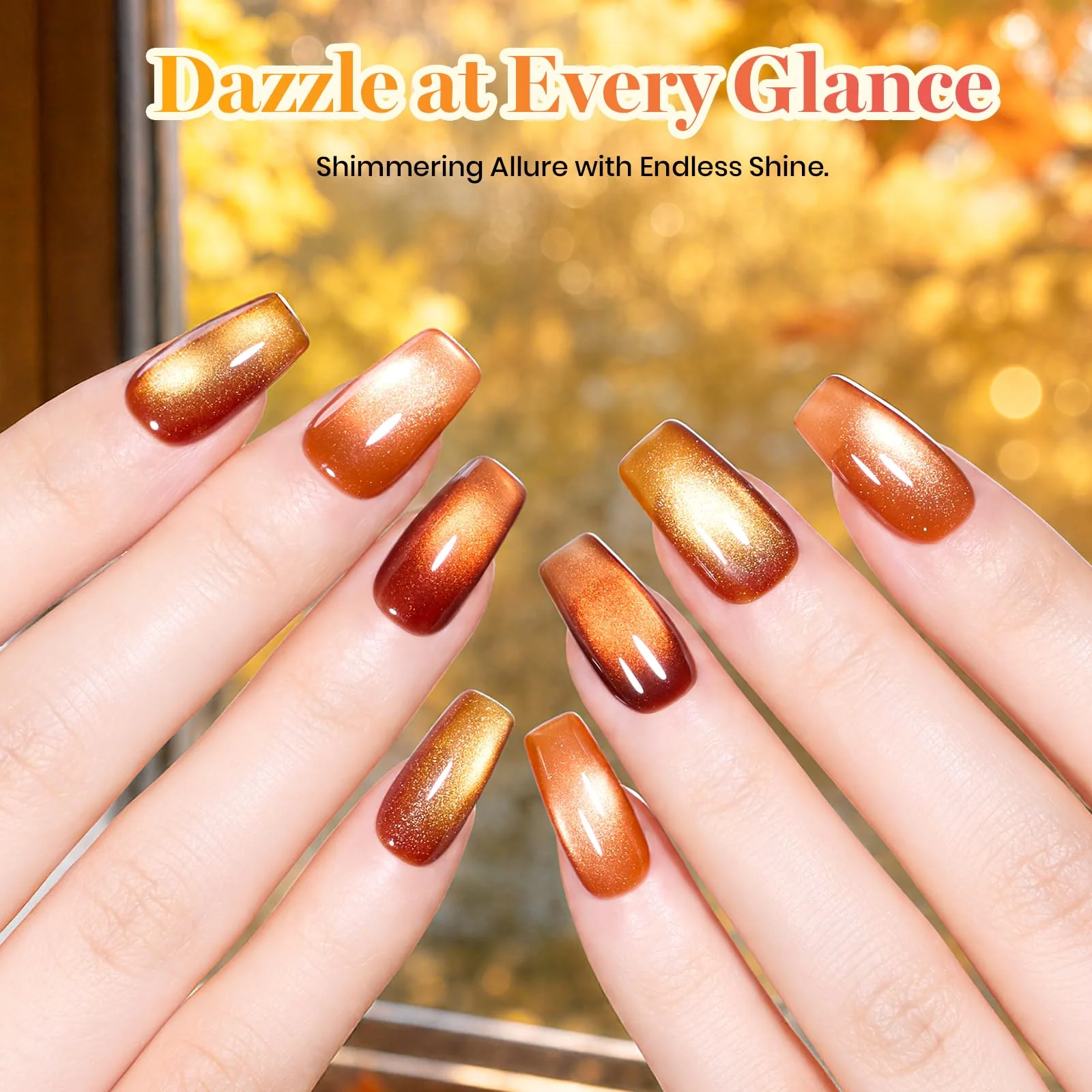 Beetles Gilded Leaves Amber Brown Gold Cat Eye 6 Colors Gel Nail Polish Set Fall Nails - Image 4