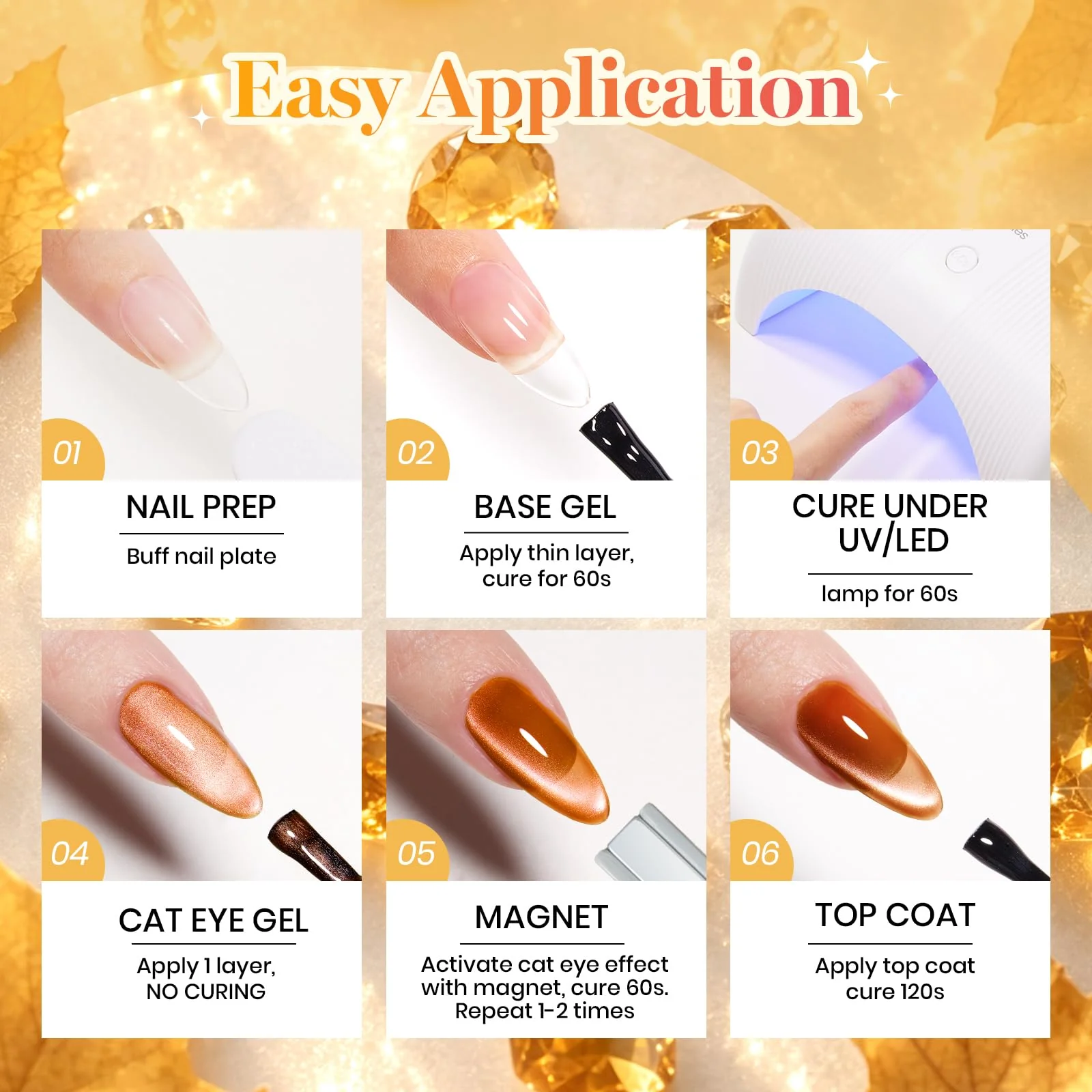Beetles Gilded Leaves Amber Brown Gold Cat Eye 6 Colors Gel Nail Polish Set Fall Nails - Image 8