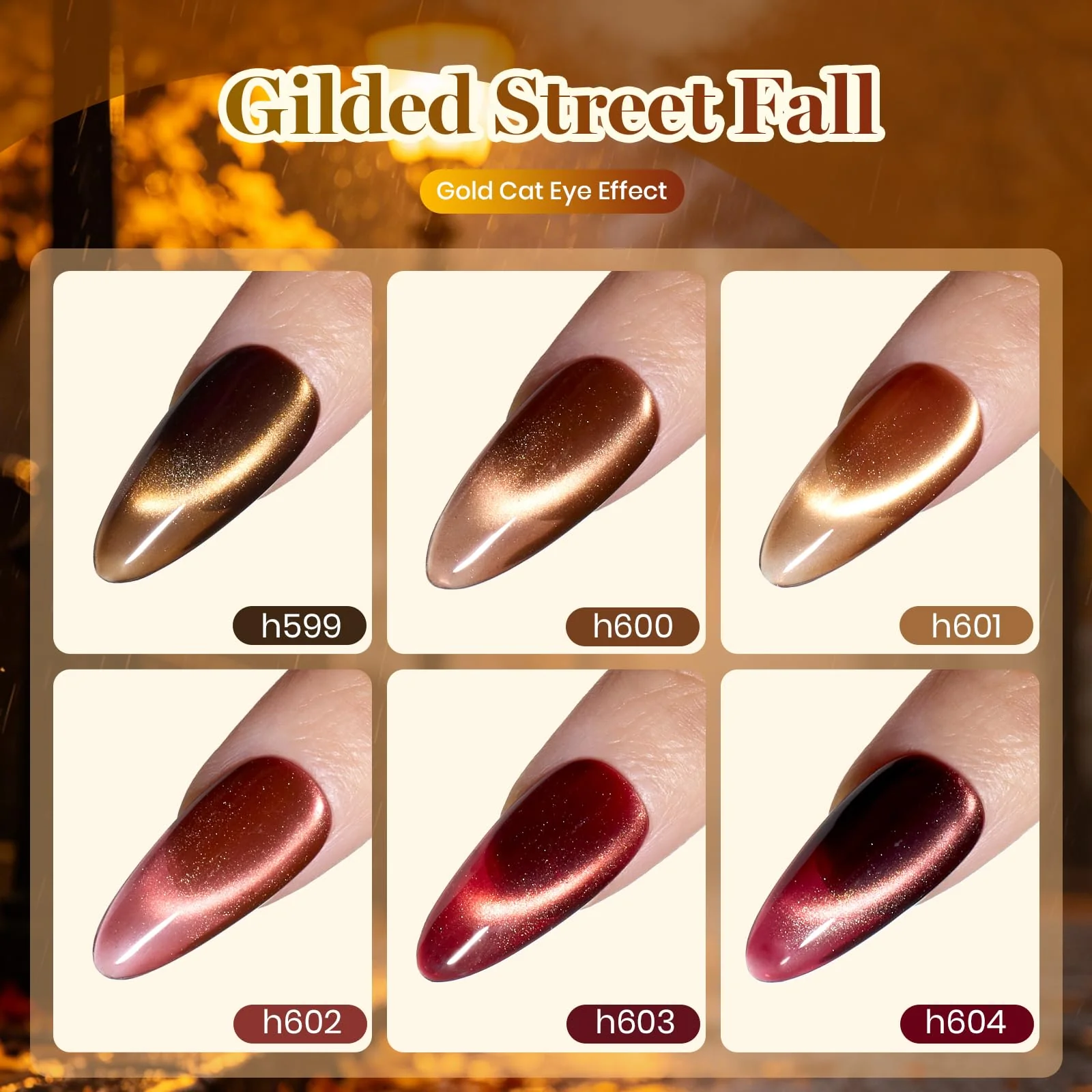 Beetles Gilded Street Fall Cat Eye  6 Colors Gel Nail Polish Set 3D Shimmer Effect Fall Nails - Image 3