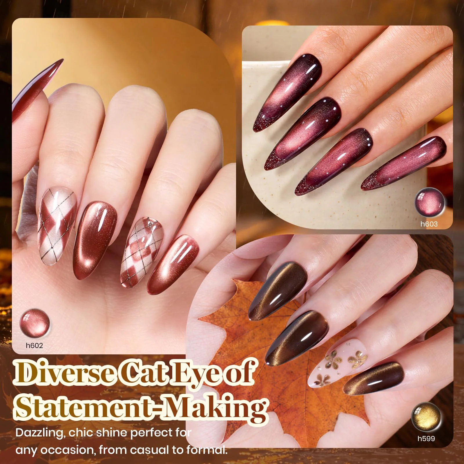 Beetles Gilded Street Fall Cat Eye  6 Colors Gel Nail Polish Set 3D Shimmer Effect Fall Nails - Image 5