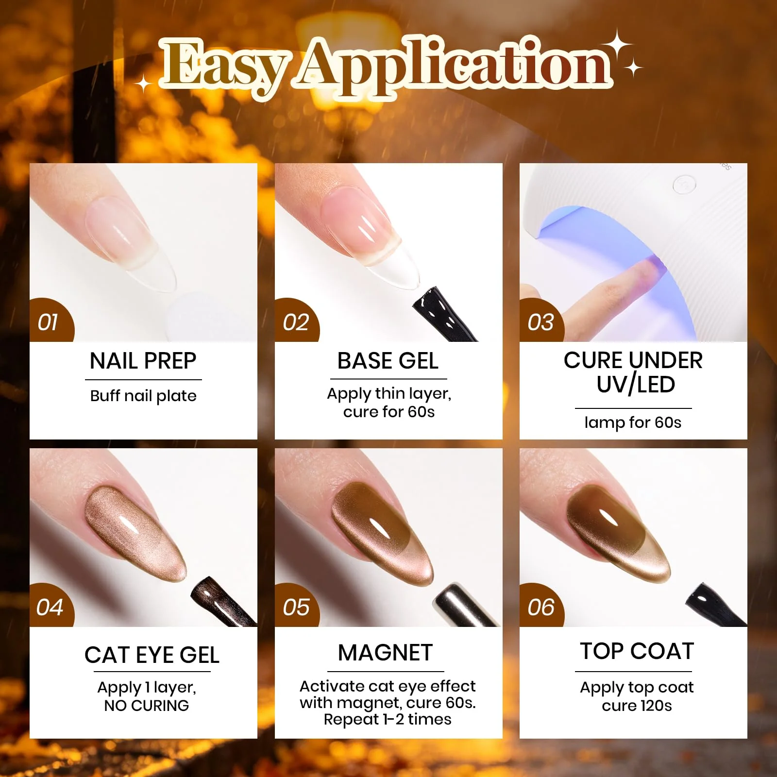 Beetles Gilded Street Fall Cat Eye  6 Colors Gel Nail Polish Set 3D Shimmer Effect Fall Nails - Image 8