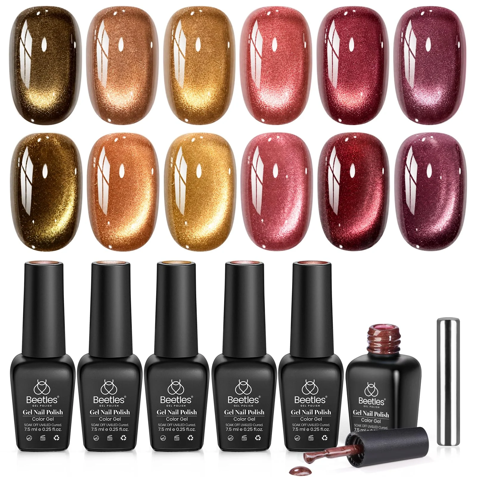 Beetles Gilded Street Fall Cat Eye  6 Colors Gel Nail Polish Set 3D Shimmer Effect Fall Nails - Image 9