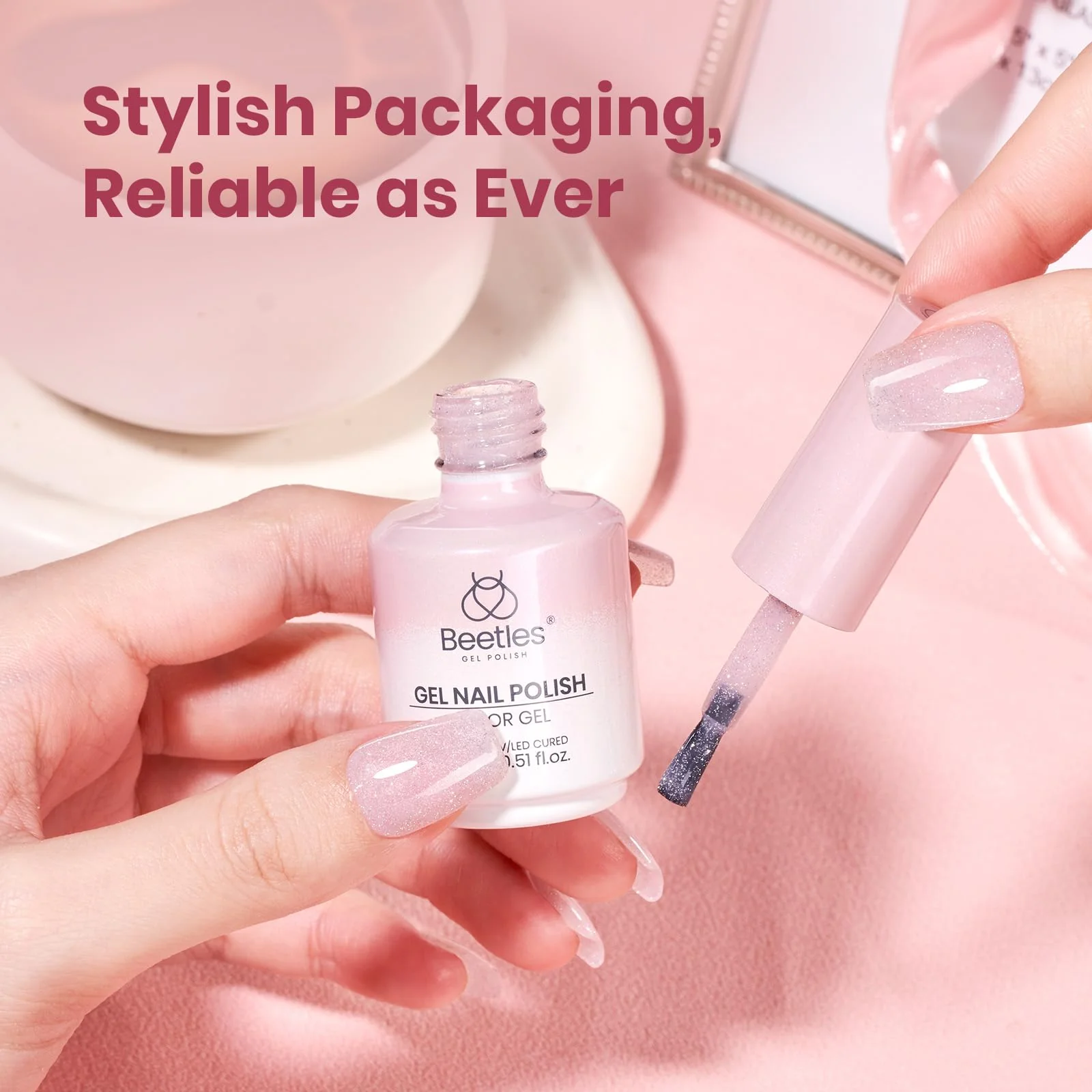 Beetles Glitter Pink Gel Nail Polish - 15ML Soft Glow Fragments Pink Nude Natural Glitter Gel Polish Nails - Image 5
