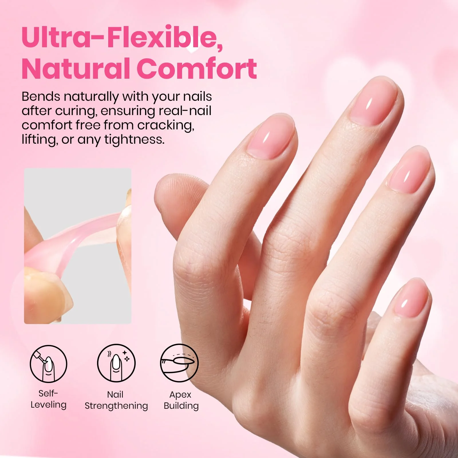 Beetles Heart Nails Essential Glitter Gel Top Coat & Pink Rubber Base Builder Nail Gel Set - Image 6