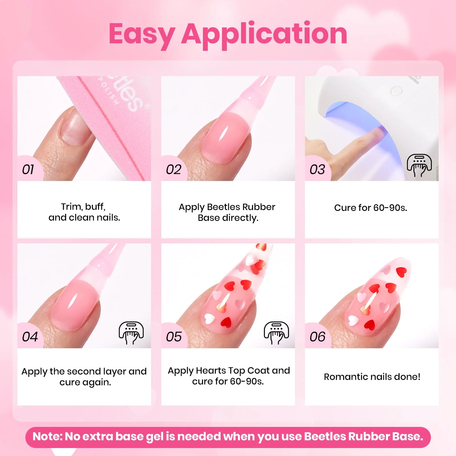 Beetles Heart Nails Essential Glitter Gel Top Coat & Pink Rubber Base Builder Nail Gel Set - Image 7