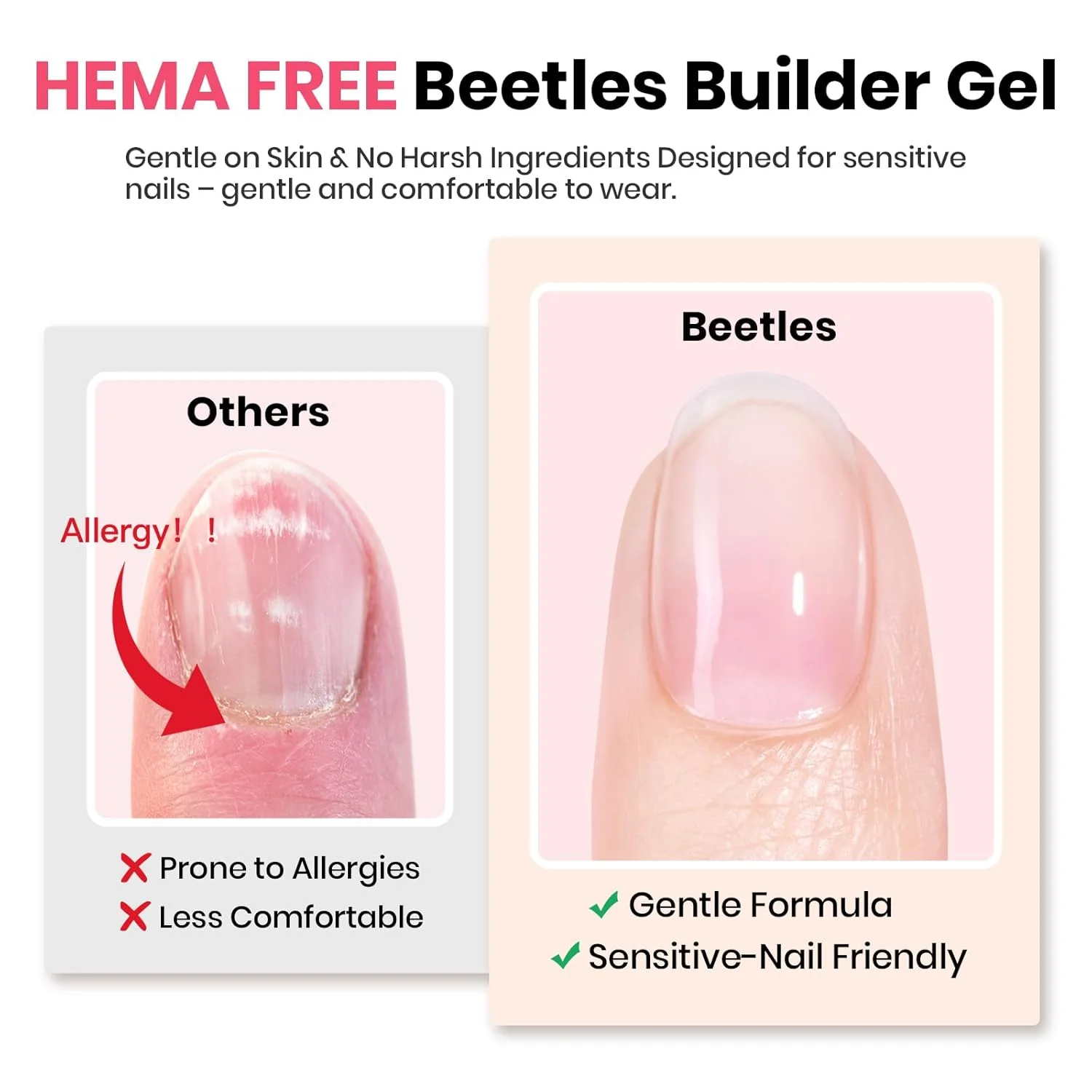 Beetles HEMA-Free Builder Nail Gel, 0.5 oz 8 in 1 Jelly Pink Gel Builder for Sensitive Nails Strengthening & Building Nail Apex UV & LED Lamp Cured DIY Salon at Home for Beginners Women - Image 2