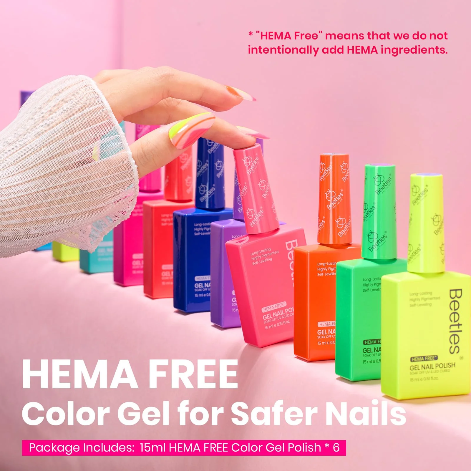 Hema-free Tropical - Spring Nails Glow Colorful Bottle 6 Color Each 15ml Blue Yellow Pink Gel Polish - Image 2