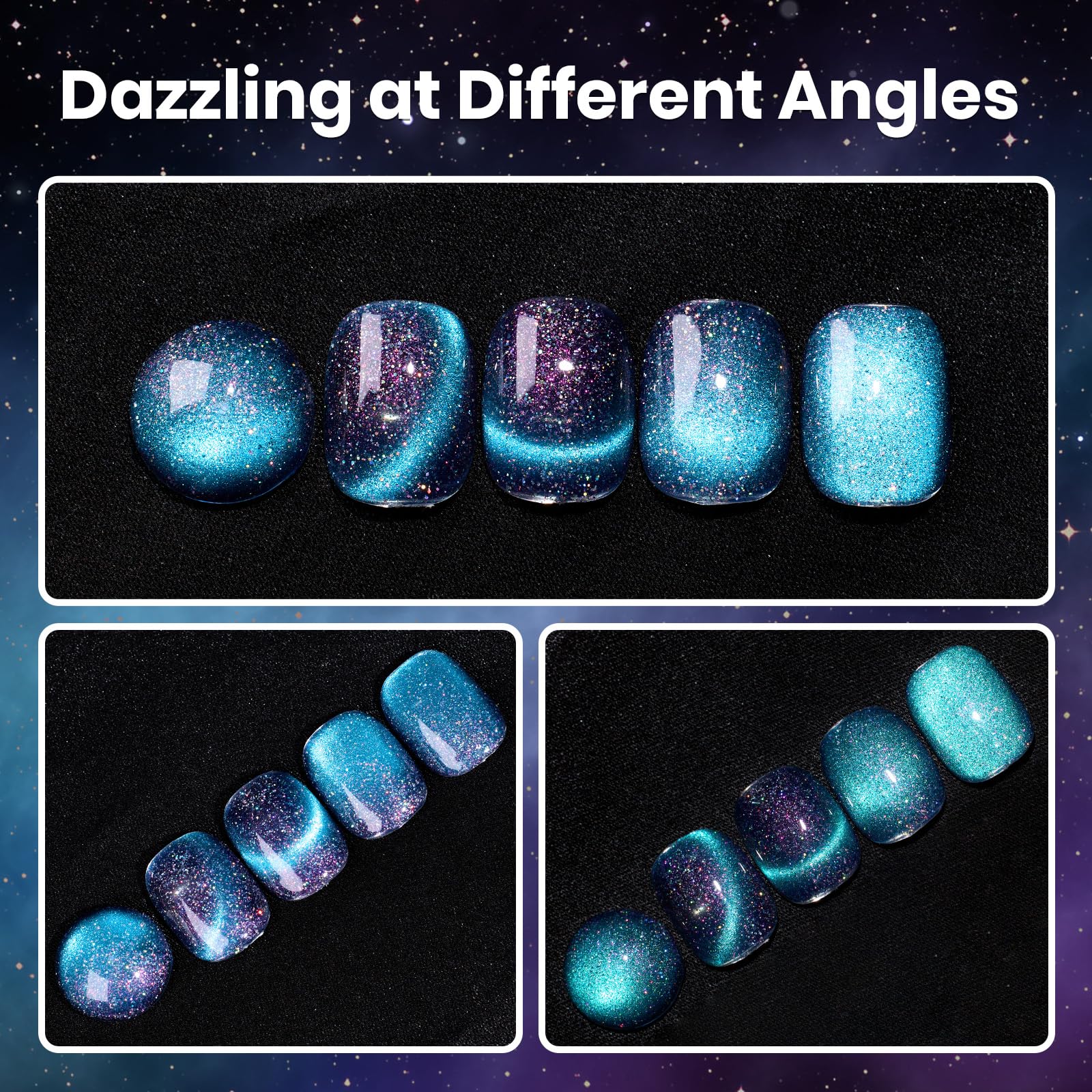 Beetles Interstellar Mirage Blue Purple Cat Eye Gel Nail Polish 15ML 9D Chameleon Blue Glitter - Image 3
