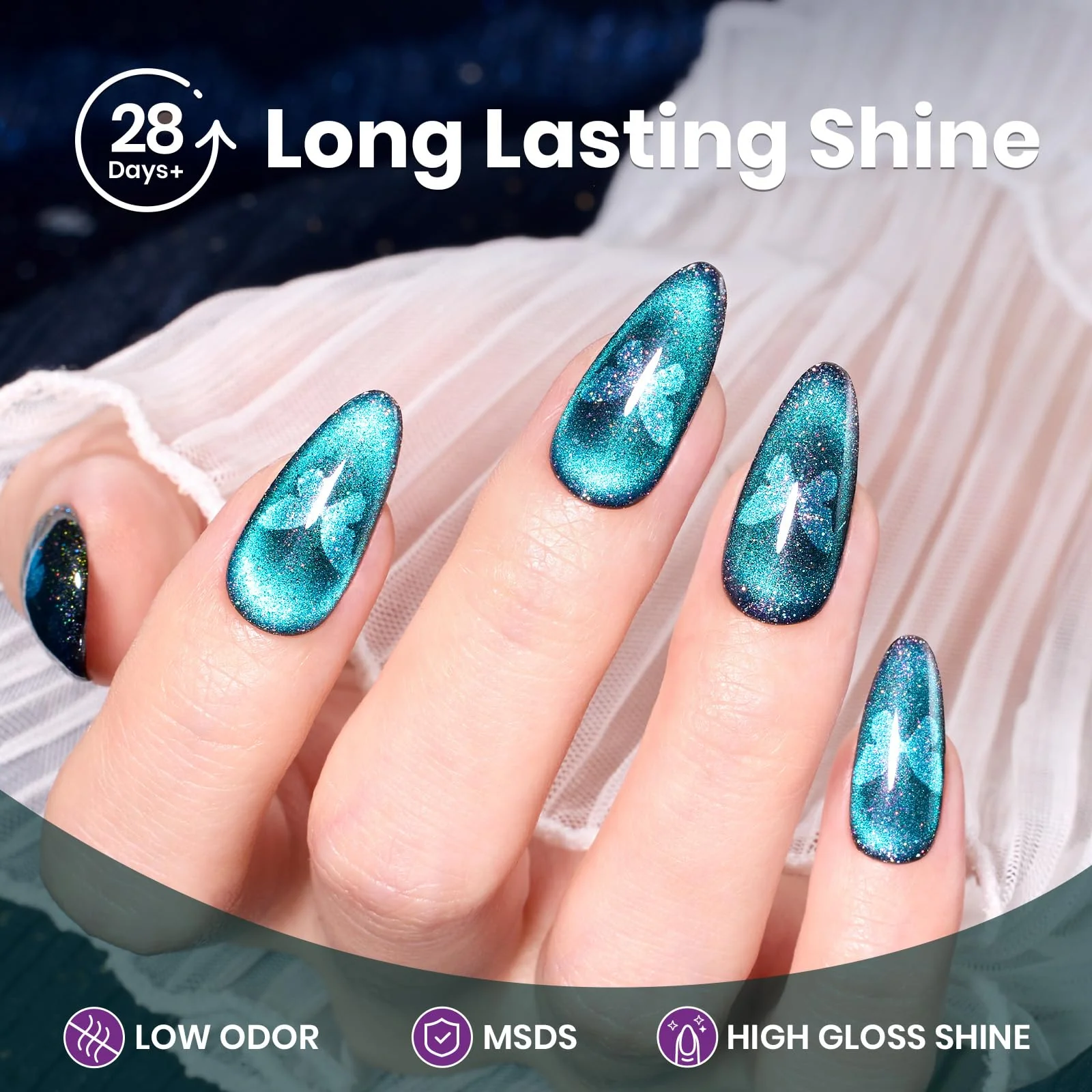Beetles Interstellar Mirage Blue Purple Cat Eye Gel Nail Polish 15ML 9D Chameleon Blue Glitter - Image 4