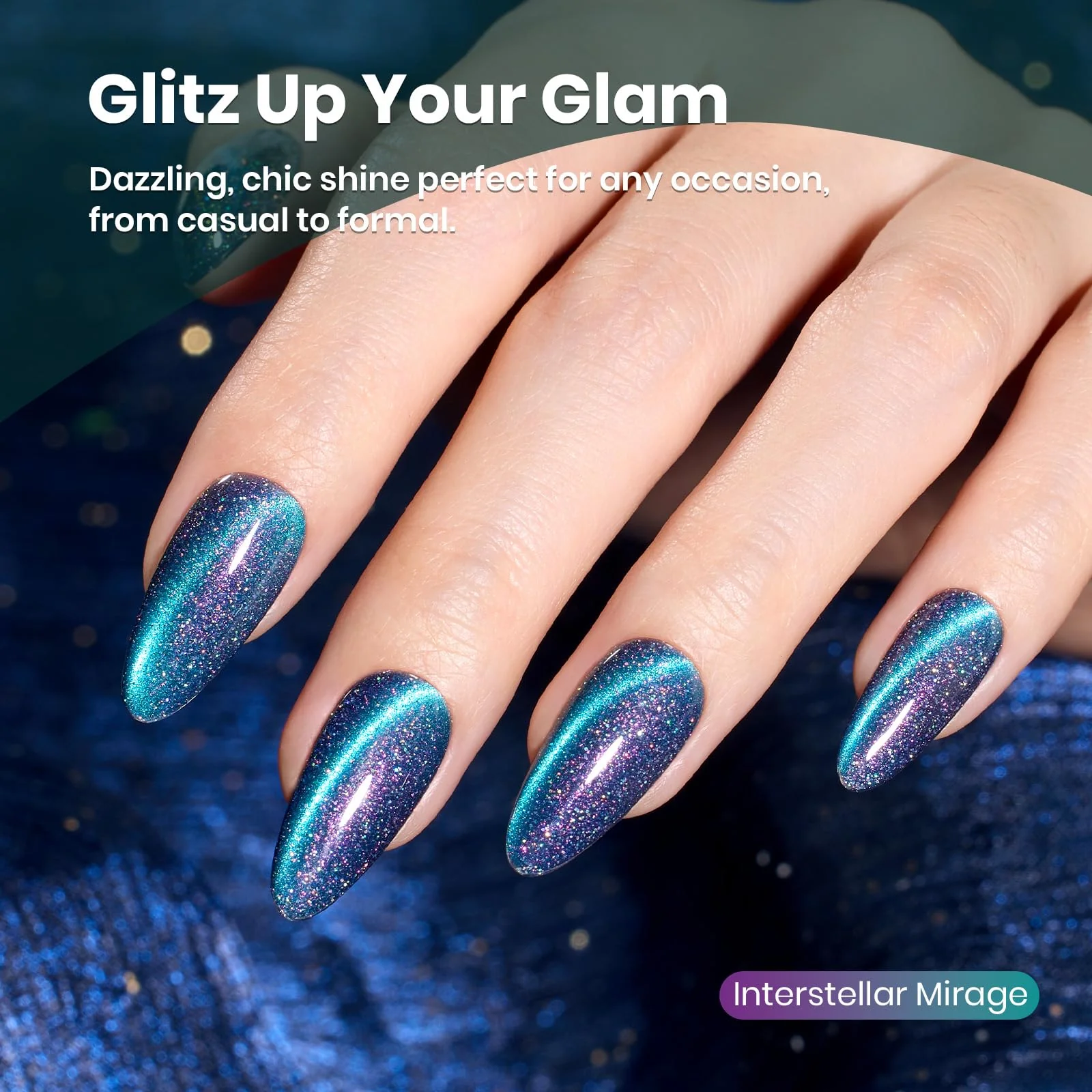 Beetles Interstellar Mirage Blue Purple Cat Eye Gel Nail Polish 15ML 9D Chameleon Blue Glitter - Image 5