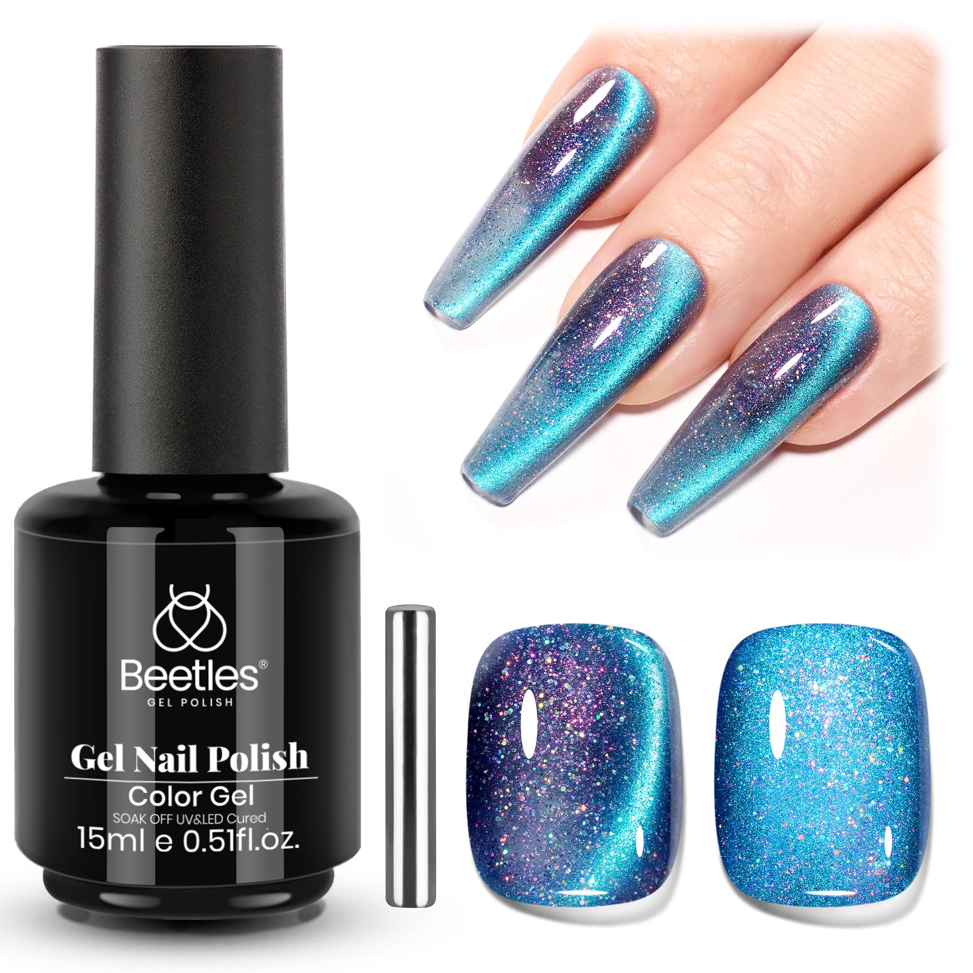 Beetles Interstellar Mirage Blue Purple Cat Eye Gel Nail Polish 15ML 9D Chameleon Blue Glitter - Image 8