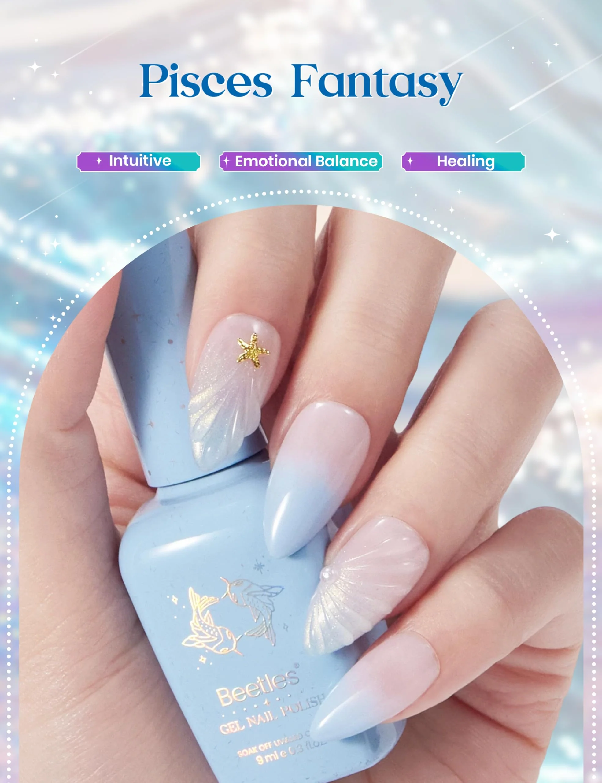 Beetles Lucky Box Pisces Zodiac Sign Gel Nail Polish Kit - Summer Nails 6 Colors (02.19-03.20) - Image 3