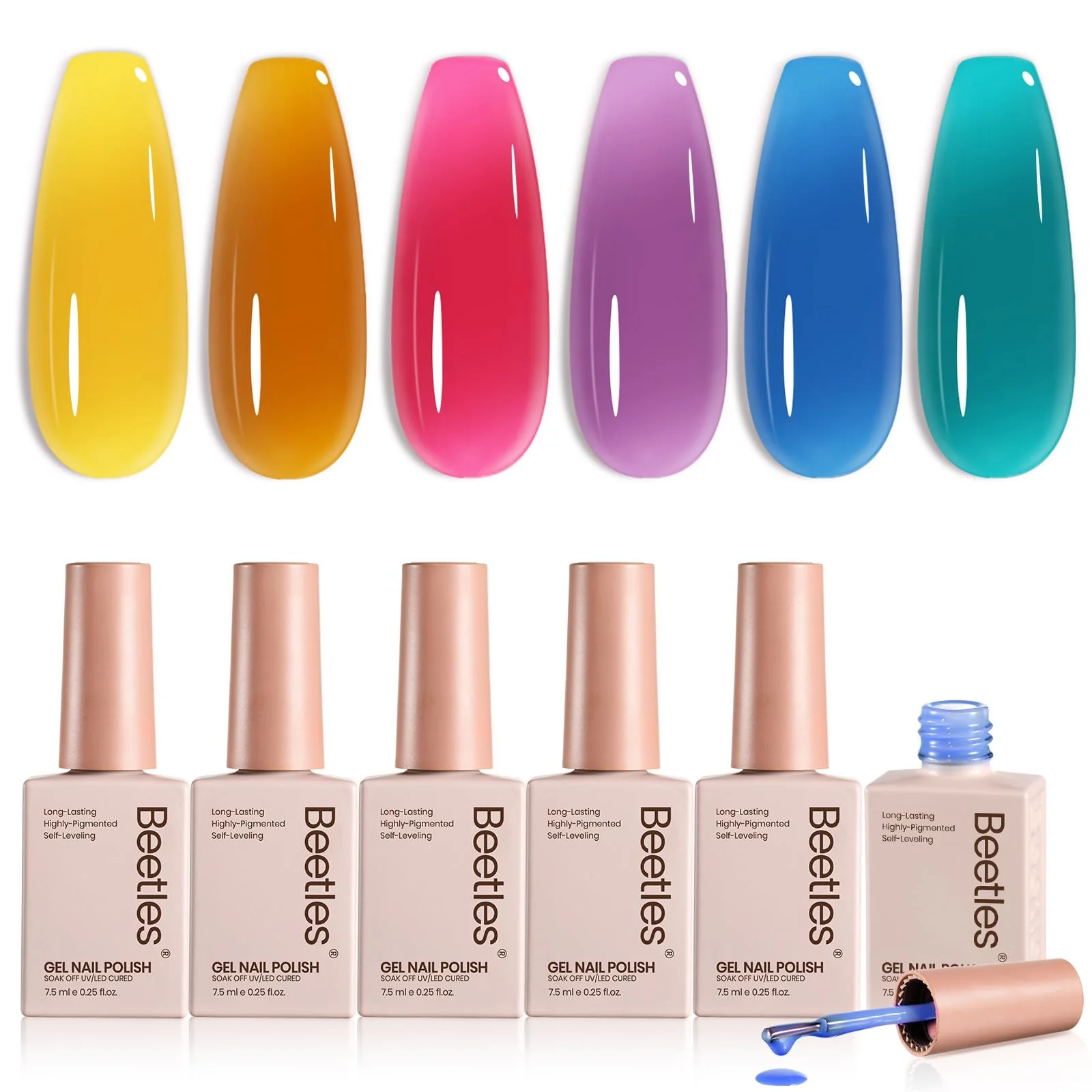 Beetles Luminous Cocktail 6 Colors Juicy Shine Summer Nails Jelly Gel Nail Polish Set