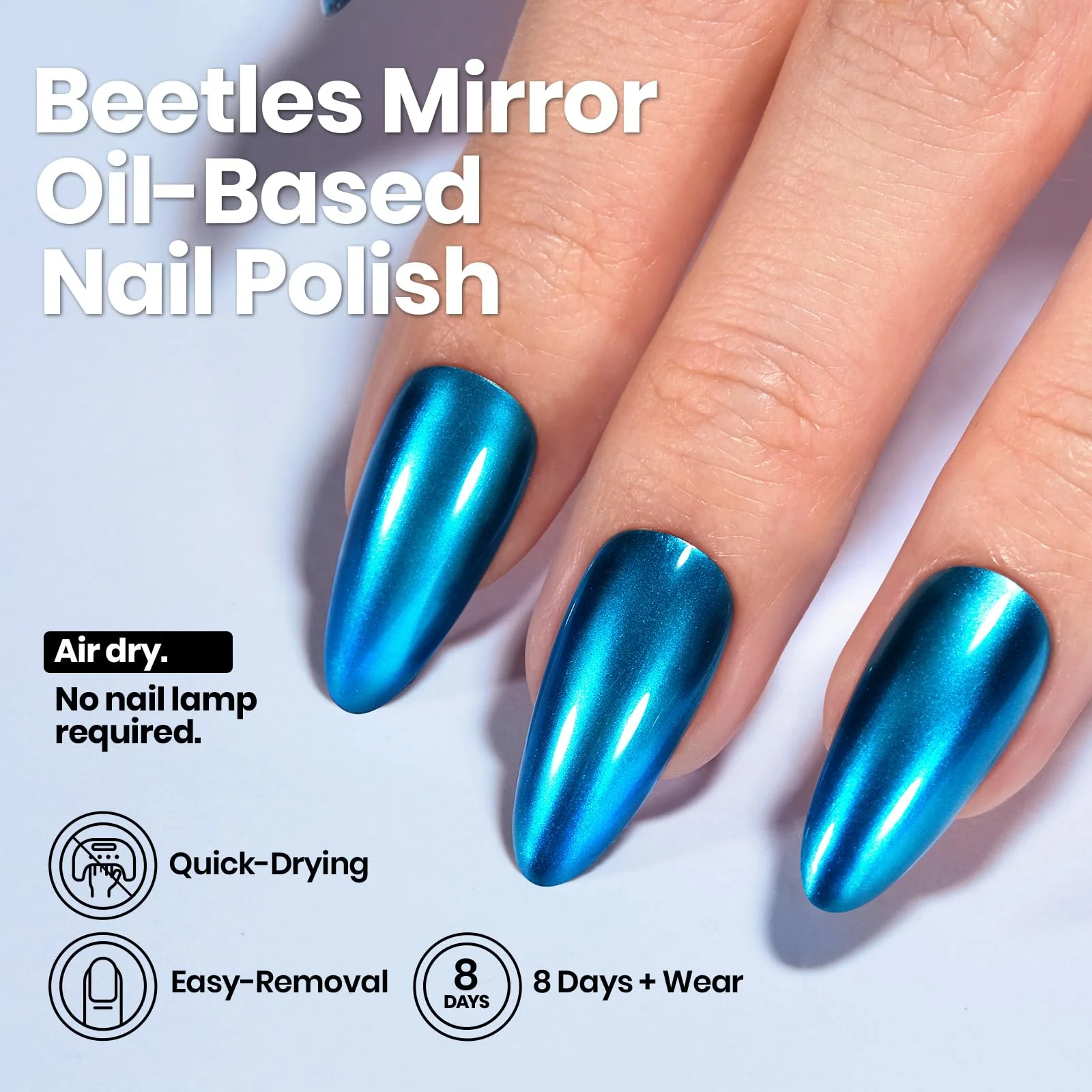 Beetles Metallic Blue Nail Polish - Blue Mirage Mirror Nail Polish Quick-Drying & High Gloss Nail Lacquer Metallic Effect - Image 5
