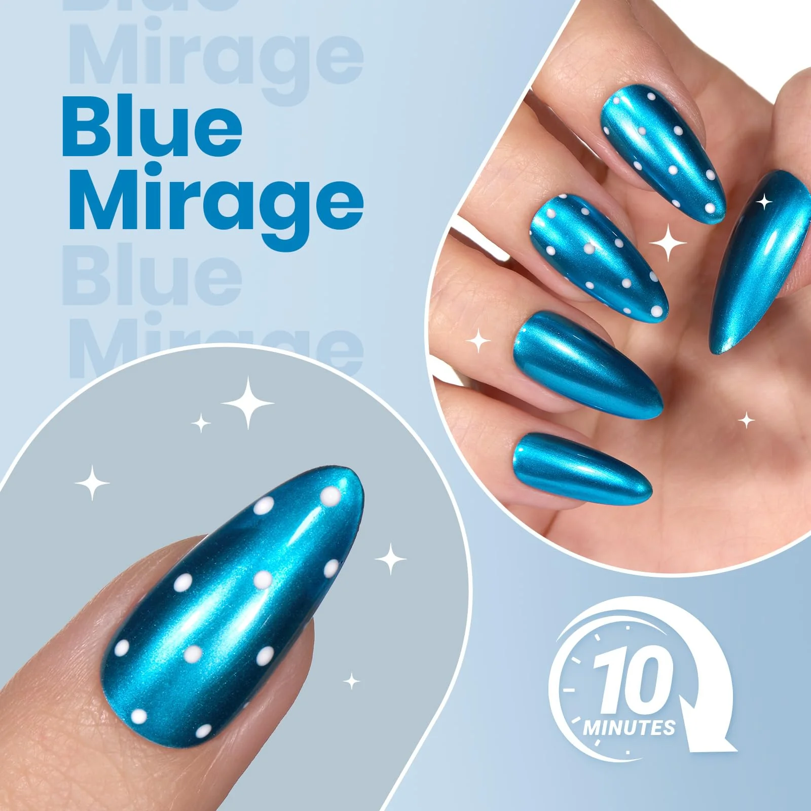 Beetles Metallic Blue Nail Polish - Blue Mirage Mirror Nail Polish Quick-Drying & High Gloss Nail Lacquer Metallic Effect - Image 7