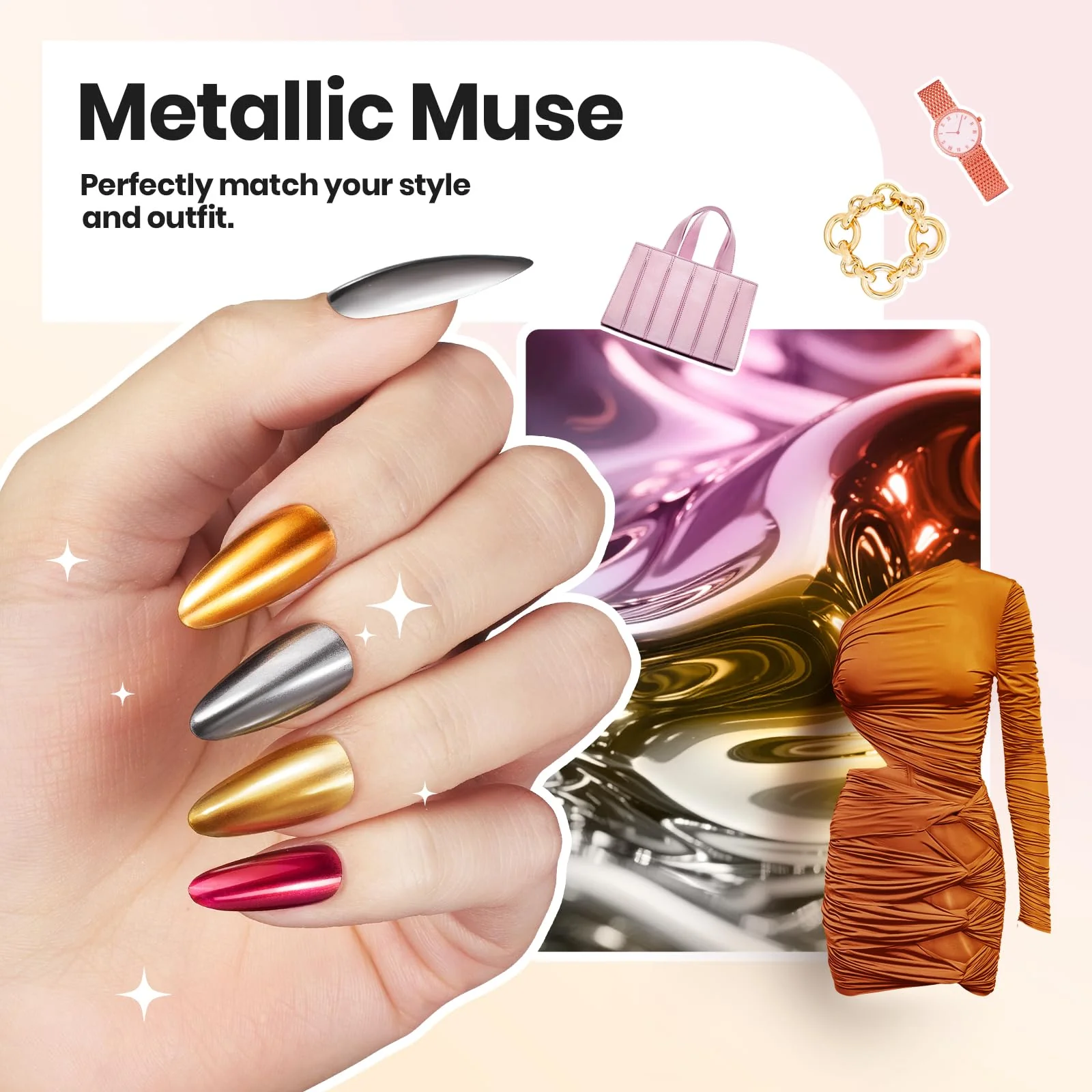 Beetles Mirror Nail Polish Set – Metallic Muse 6 Colors Quick-Drying & High Gloss Nail Spring Nails - Image 5