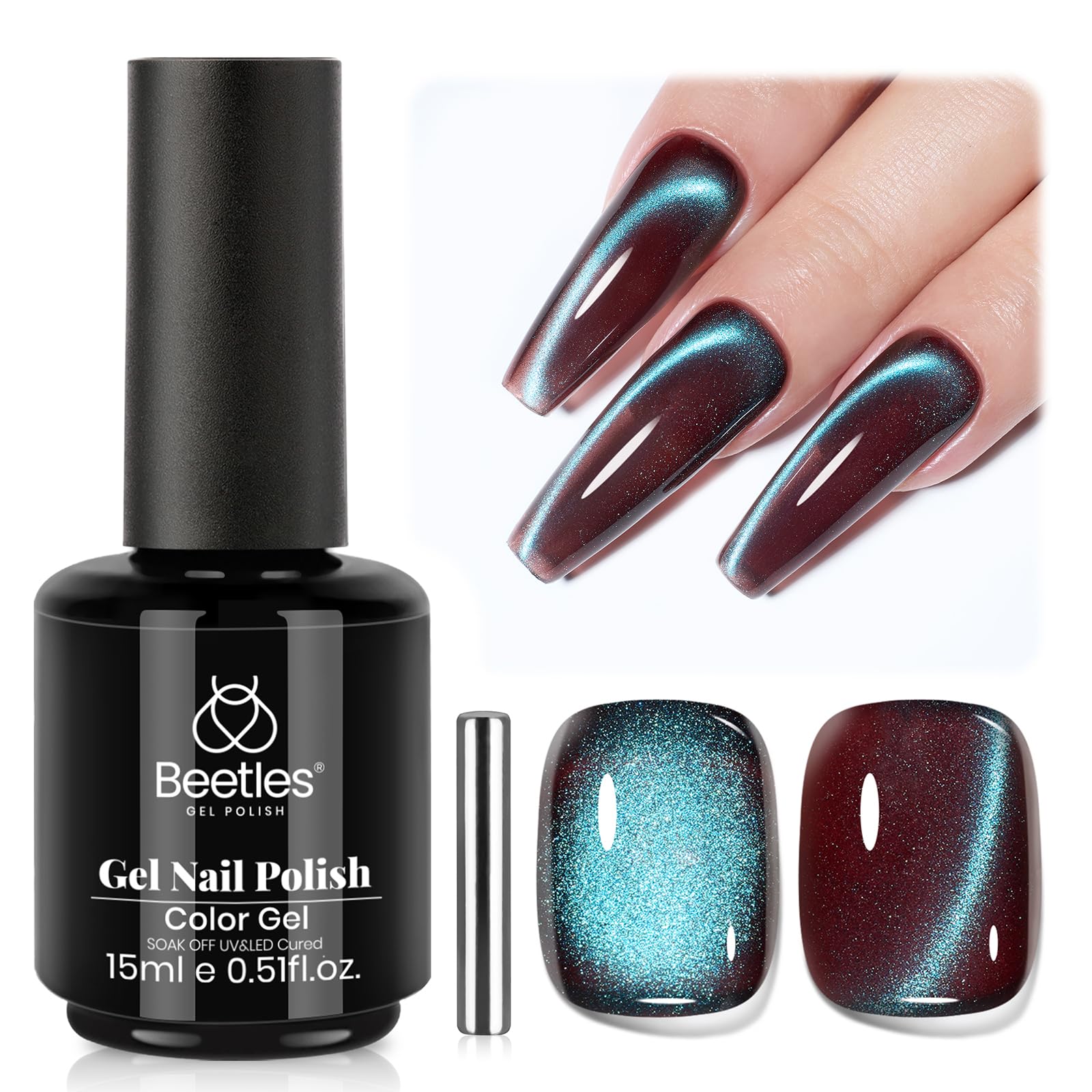 Beetles Modern Pre-Students Aurora Mocha Sparkling Platinum Brown 15ML Cat Eye Gel Nail Polish - Image 7