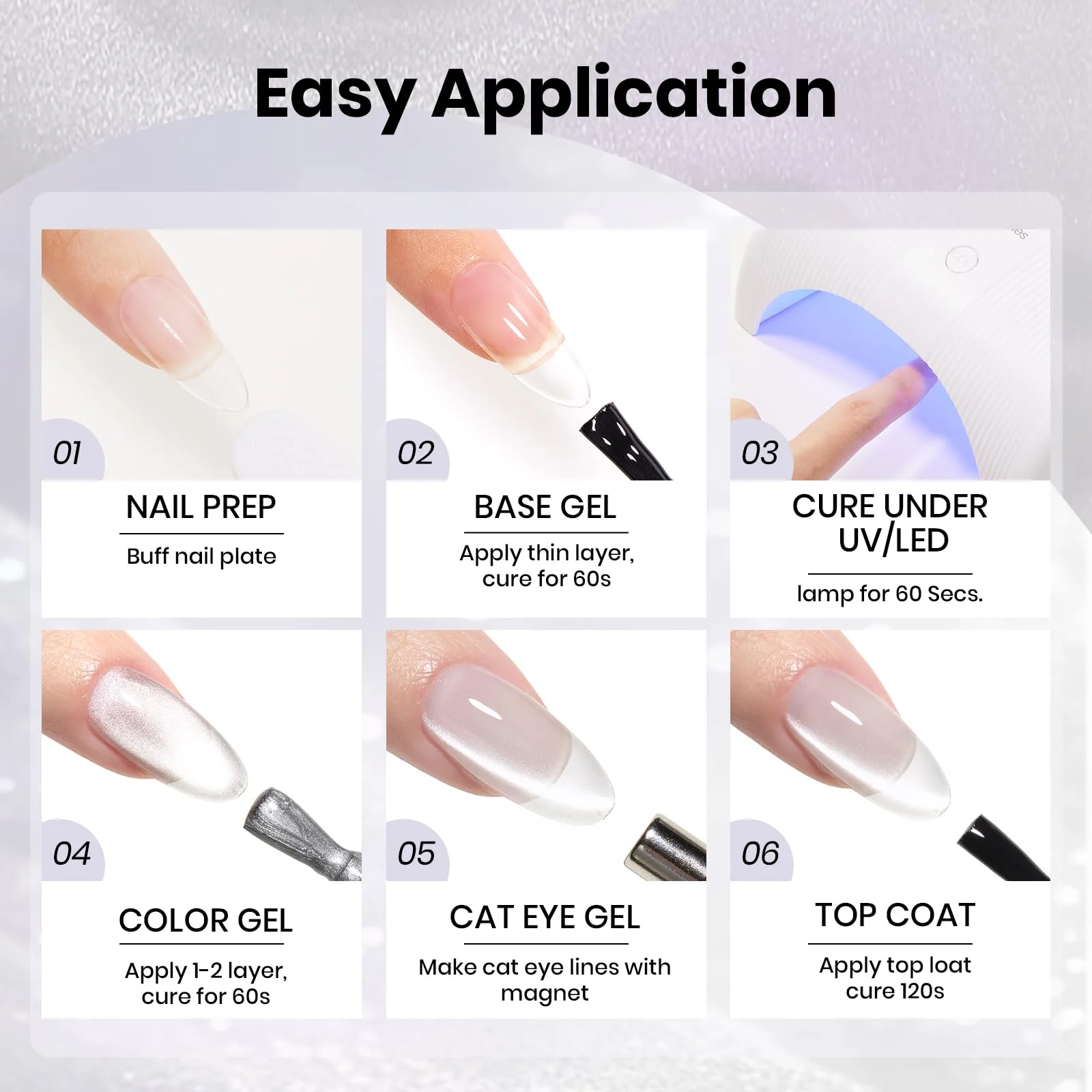 Beetles Moonlit Veil Silver HEMA FREE Nails Cat Eye Gel Nail Polish - 15ML Glassy Silver Glitter Gel Polish - Image 8