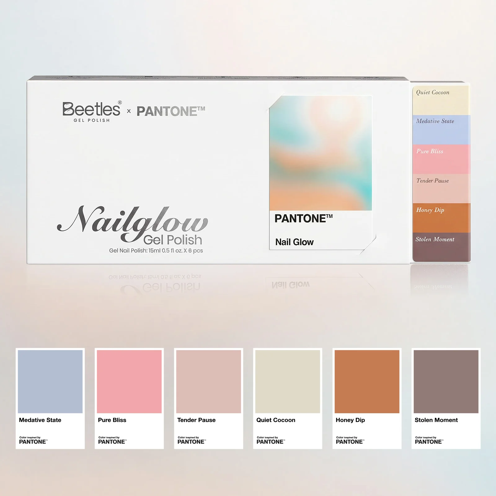 Beetles × Pantone Nail Glow HEMA Free TPO Free 6 Colors Gel Polish Set 15ml - Image 2