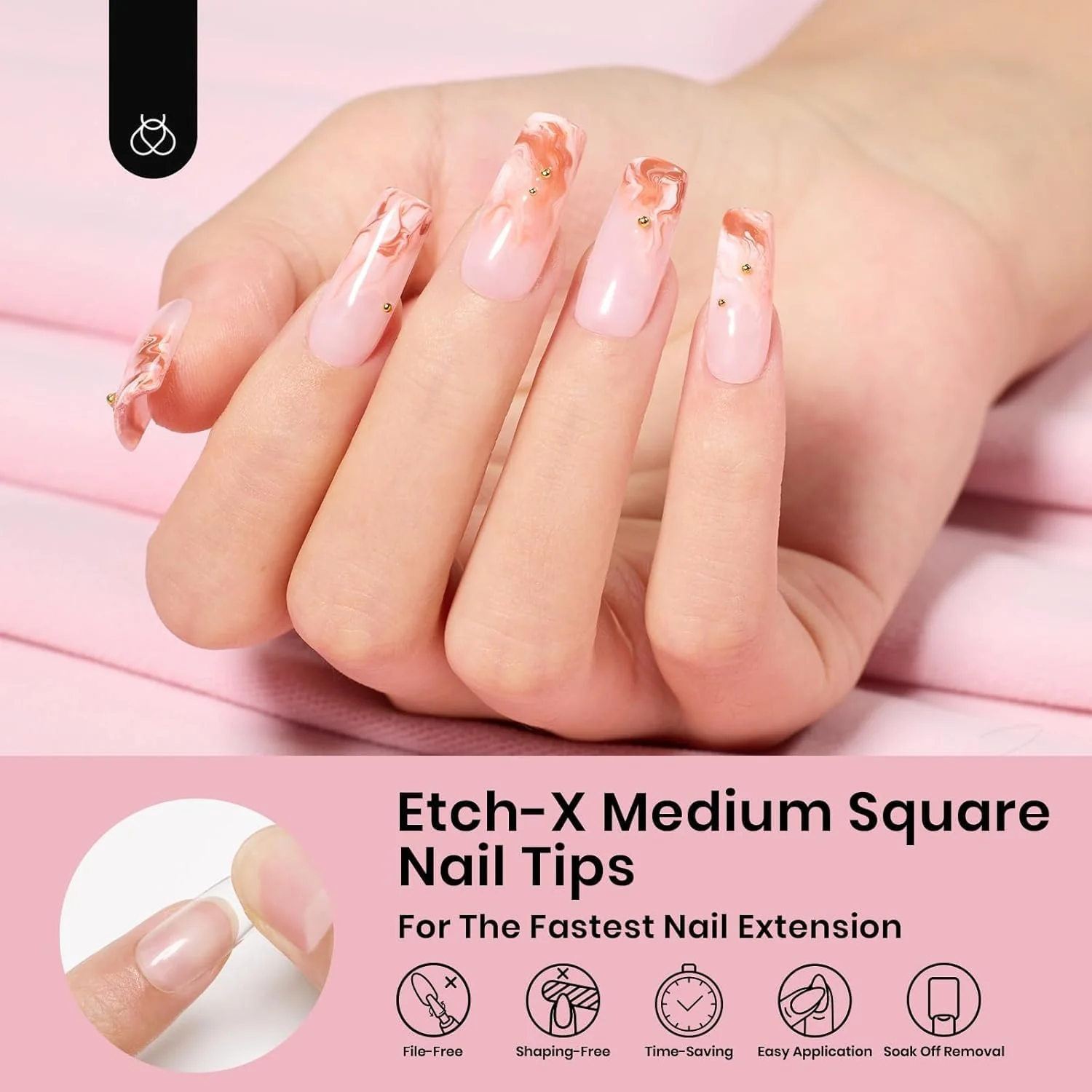 Beetles Nail Tips Medium Square 576Pcs 12 Sizes Pre-Etched Soft Acrylic Tips - Image 2