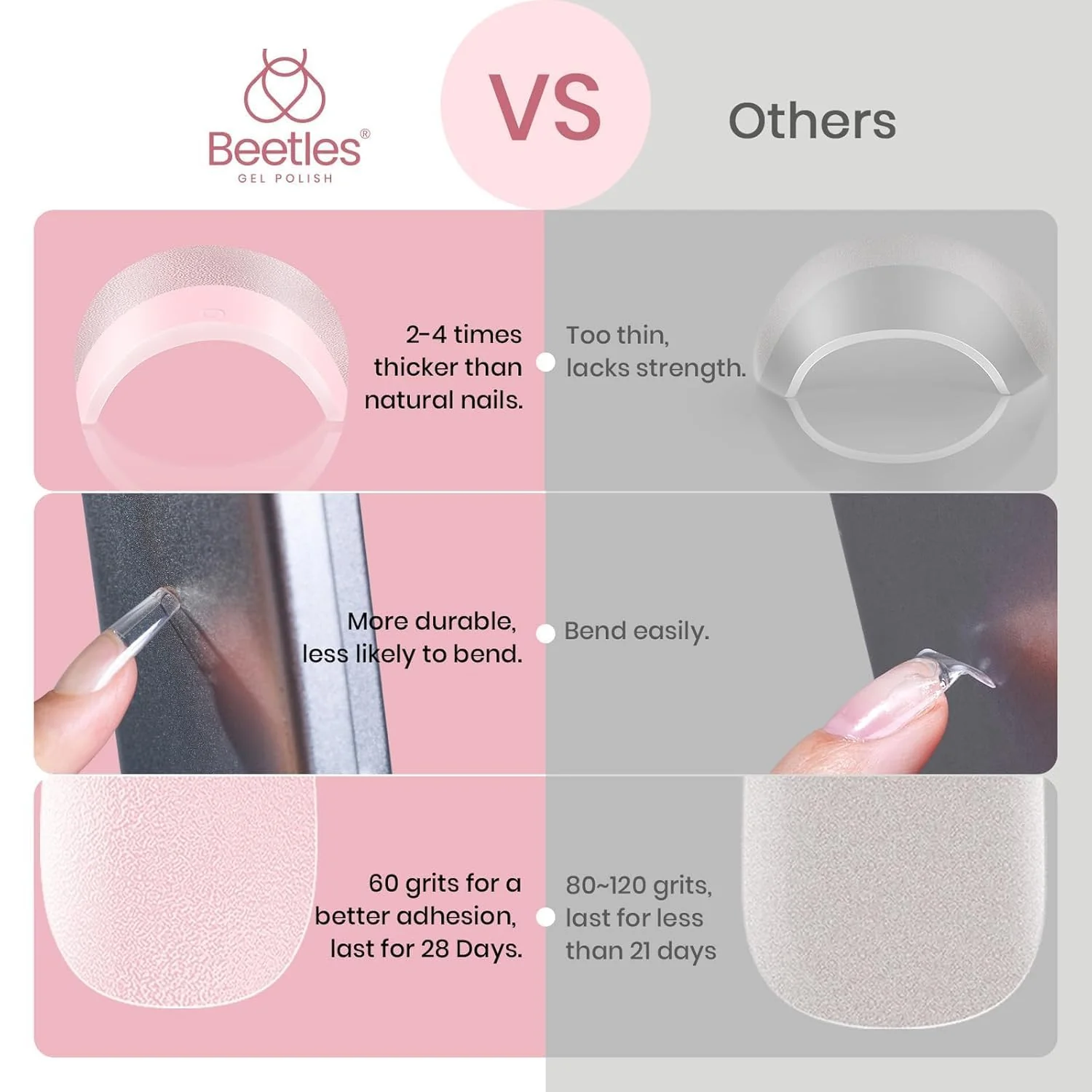 Beetles Nail Tips Medium Square 576Pcs 12 Sizes Pre-Etched Soft Acrylic Tips - Image 6