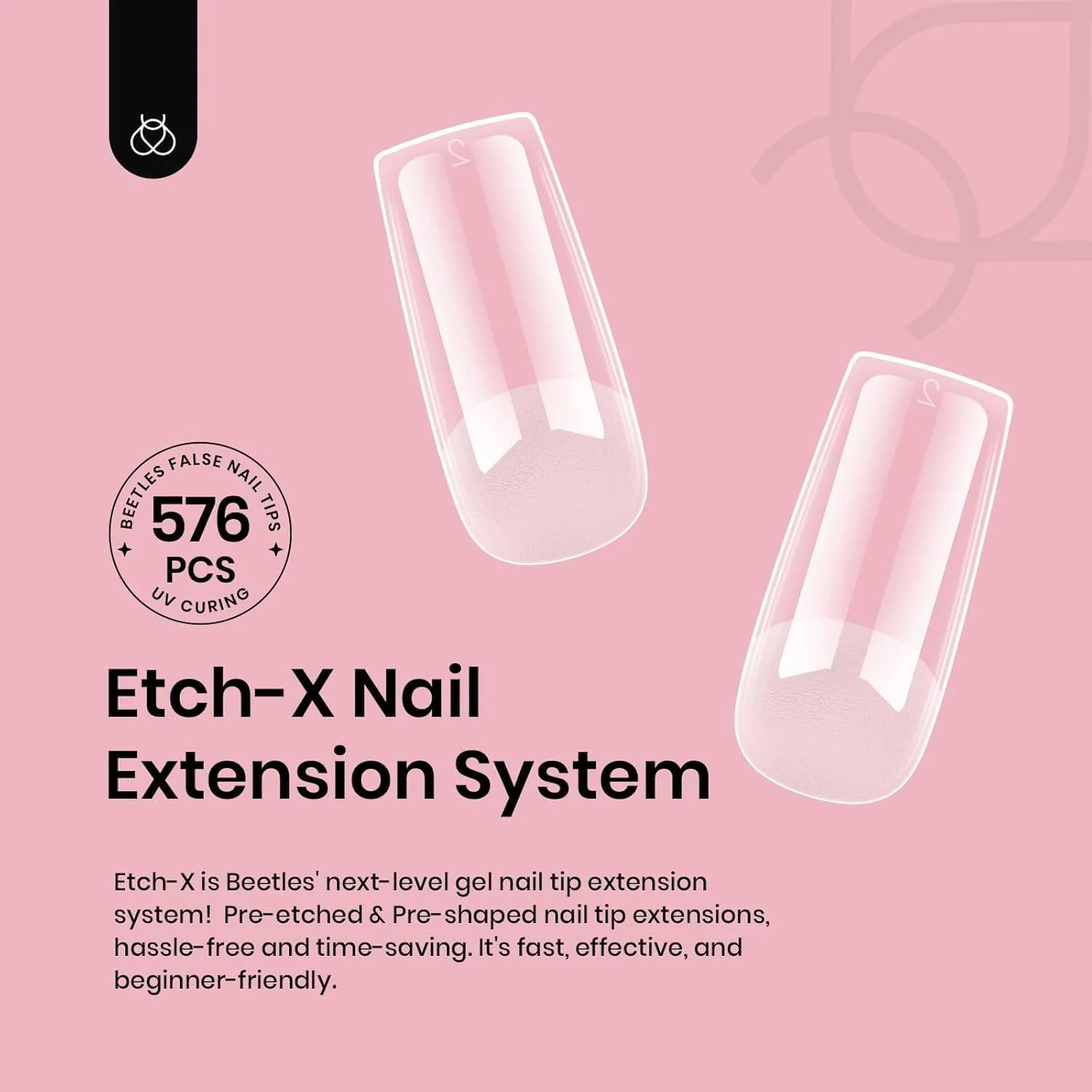 Beetles Nail Tips Medium Square 576Pcs 12 Sizes Pre-Etched Soft Acrylic Tips - Image 8
