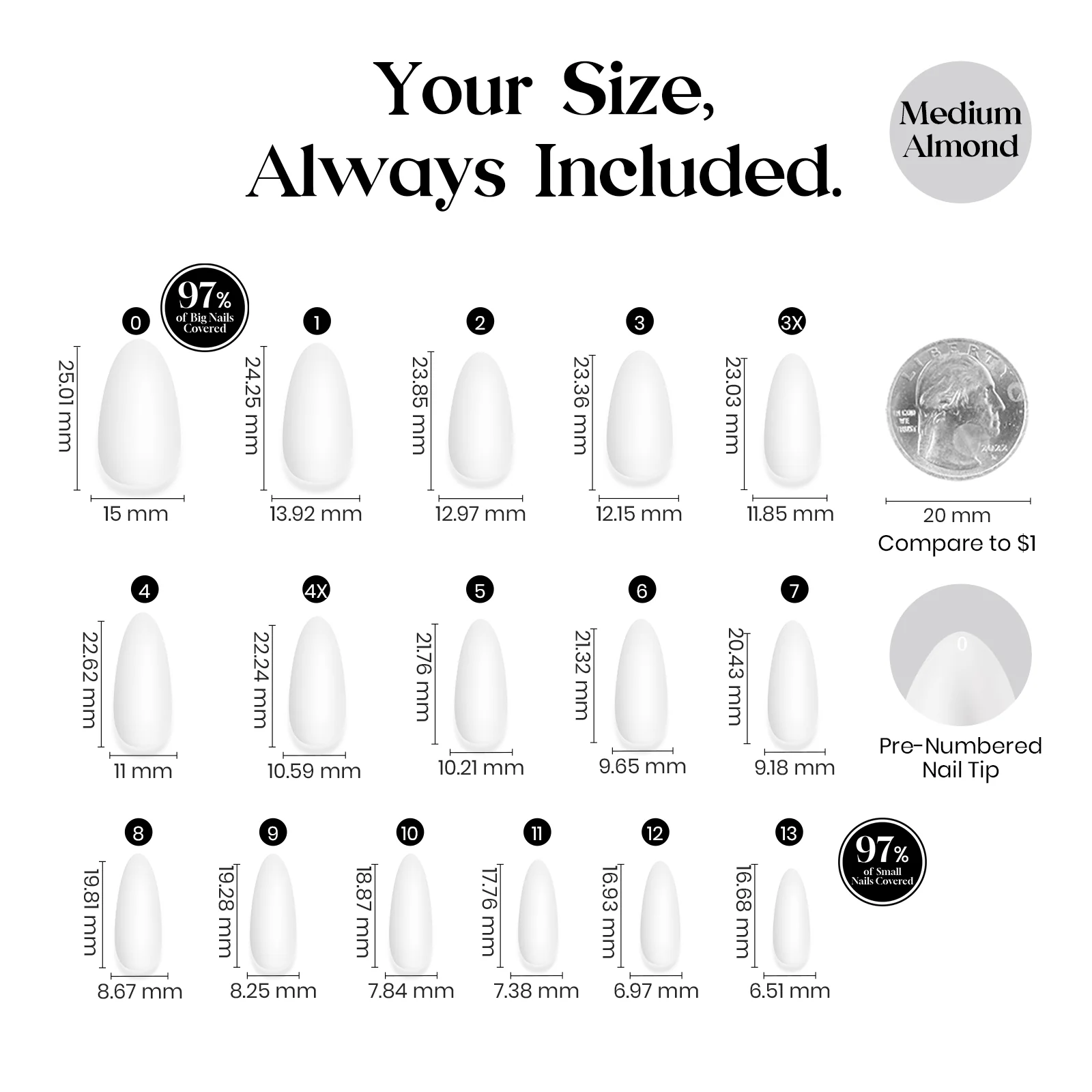 Beetles Natural Milky Nail Tips - Milky White Medium Almond 16 sizes*5 - Image 8