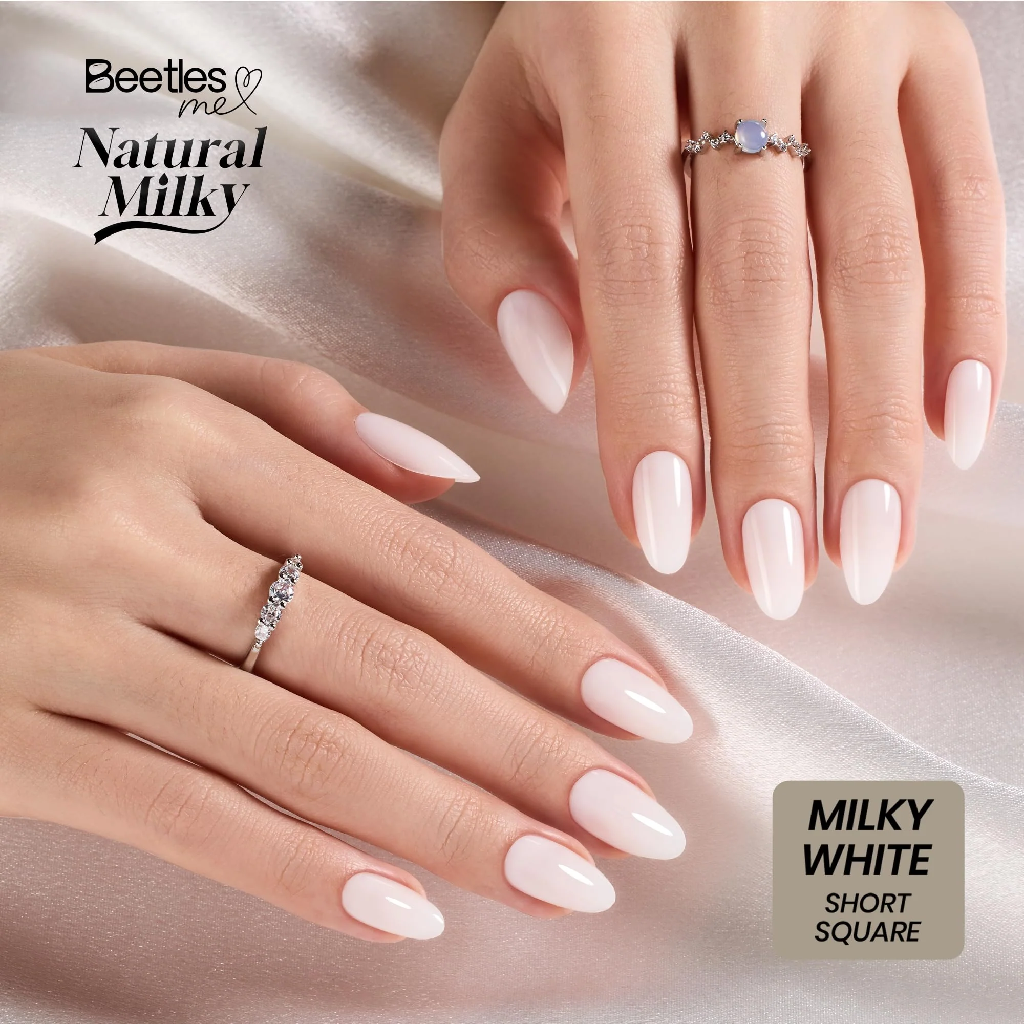 Beetles Natural Milky Press On Nails | Milky White Short Oval 16 sizes-32pcs - Image 6