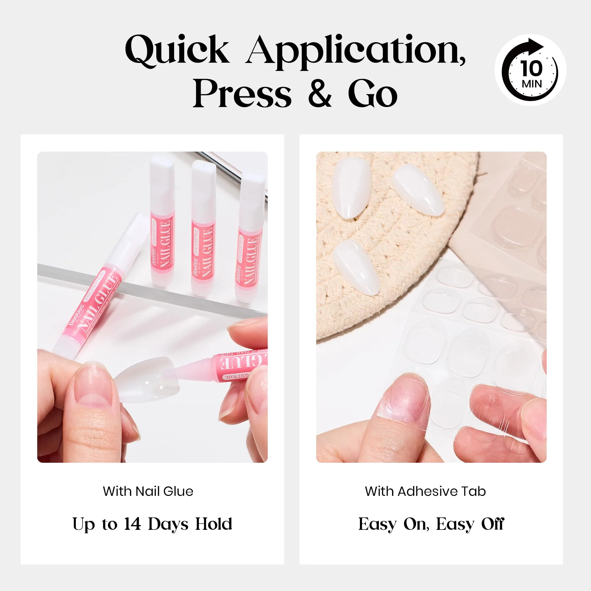 Beetles Natural Milky Press On Nails | Milky White Short Square 15 sizes-30Pcs - Image 4