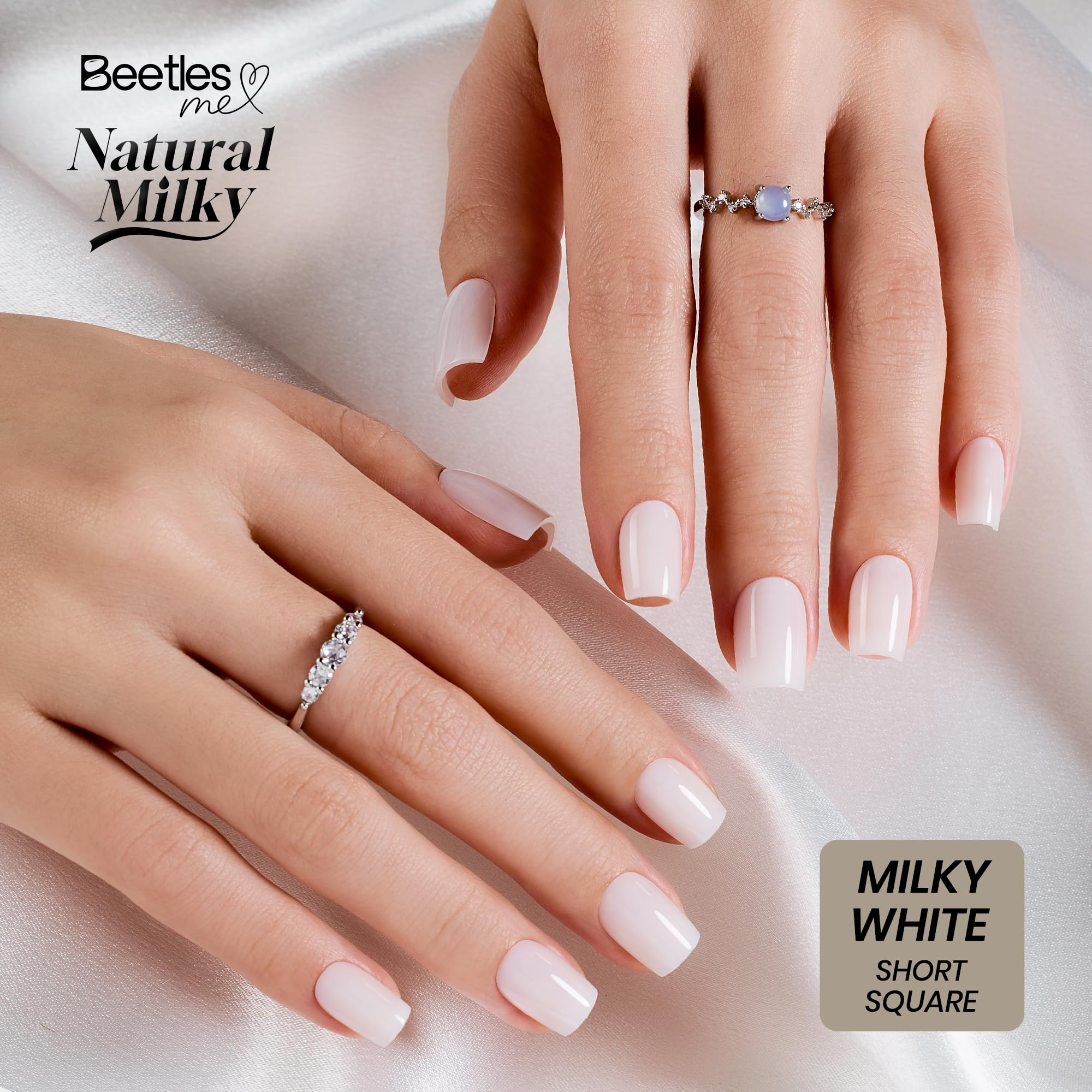 Beetles Natural Milky Press On Nails | Milky White Short Square 15 sizes-30Pcs - Image 6